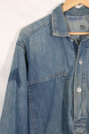 1930s U.S. Army denim pullover shirt, 3 buttons, used.
