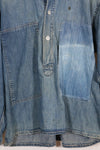 1930s U.S. Army denim pullover shirt, 3 buttons, used.