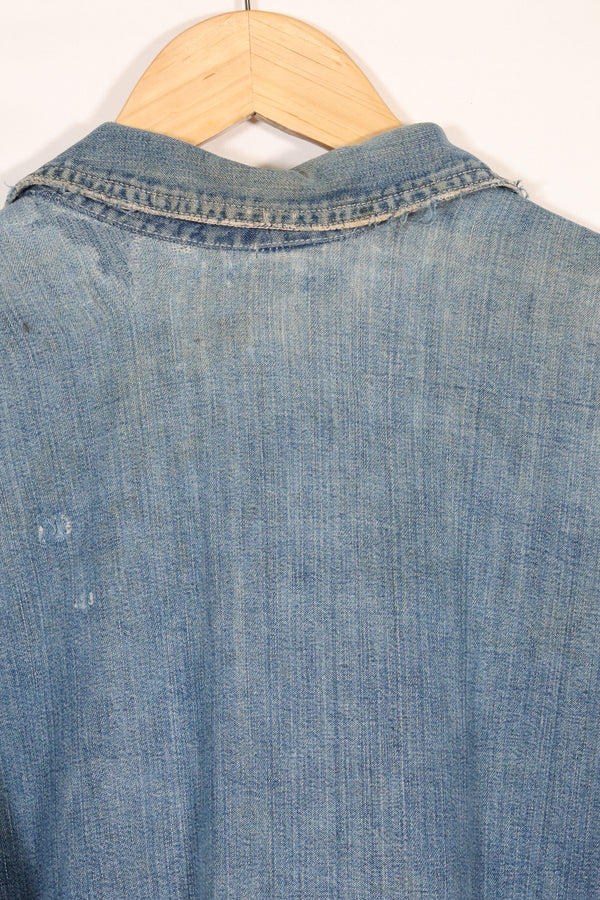 1930s U.S. Army denim pullover shirt, 3 buttons, used.