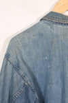 1930s U.S. Army denim pullover shirt, 3 buttons, used.