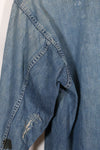 1930s U.S. Army denim pullover shirt, 3 buttons, used.