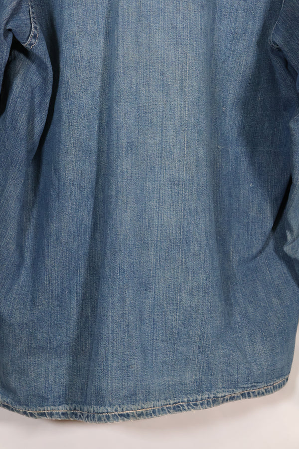 1930s U.S. Army denim pullover shirt, 3 buttons, used.