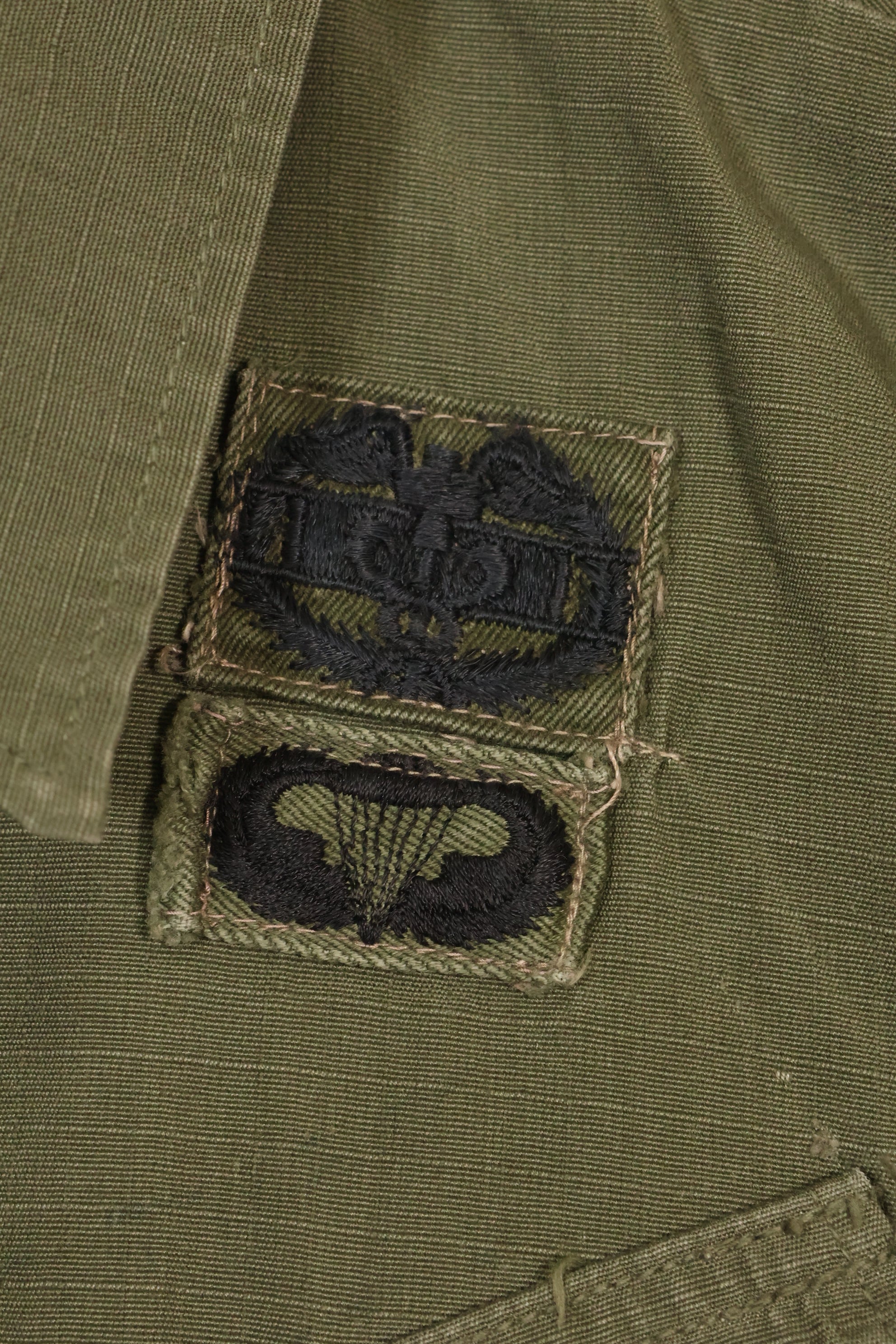 1969 Contract X-S-R 4th Model Jungle Fatigue Jacket 173rd Airborne Brigade, patch available, used.