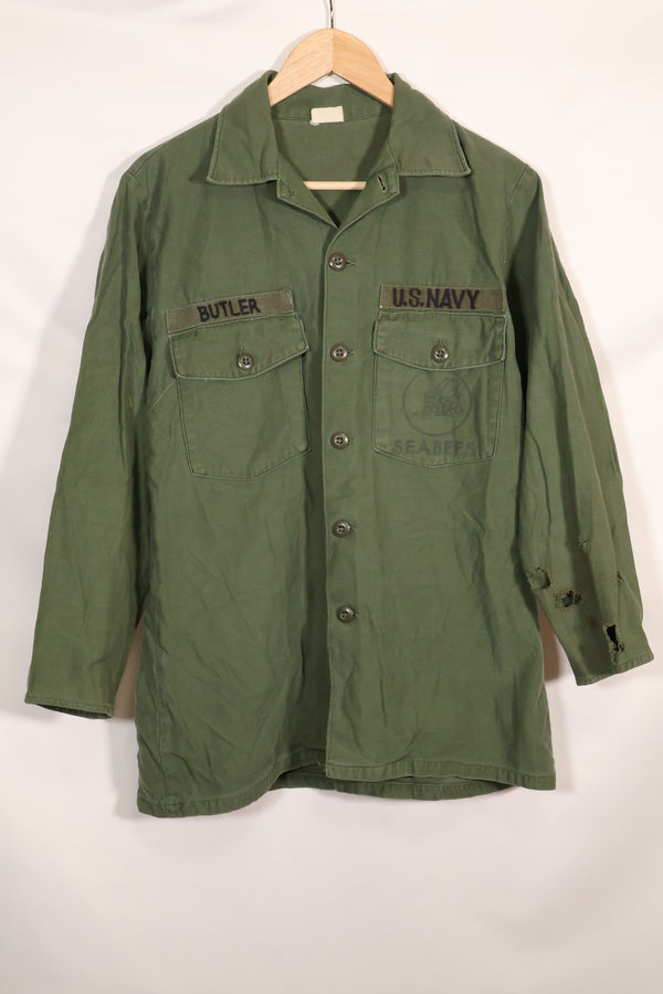 1967 Contract US Navy OG-107 Utility Shirt Engineering Corps SEABEES Identical Owner A