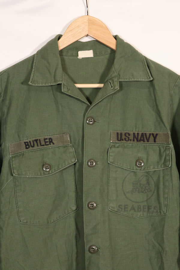 1967 Contract US Navy OG-107 Utility Shirt Engineering Corps SEABEES Identical Owner A