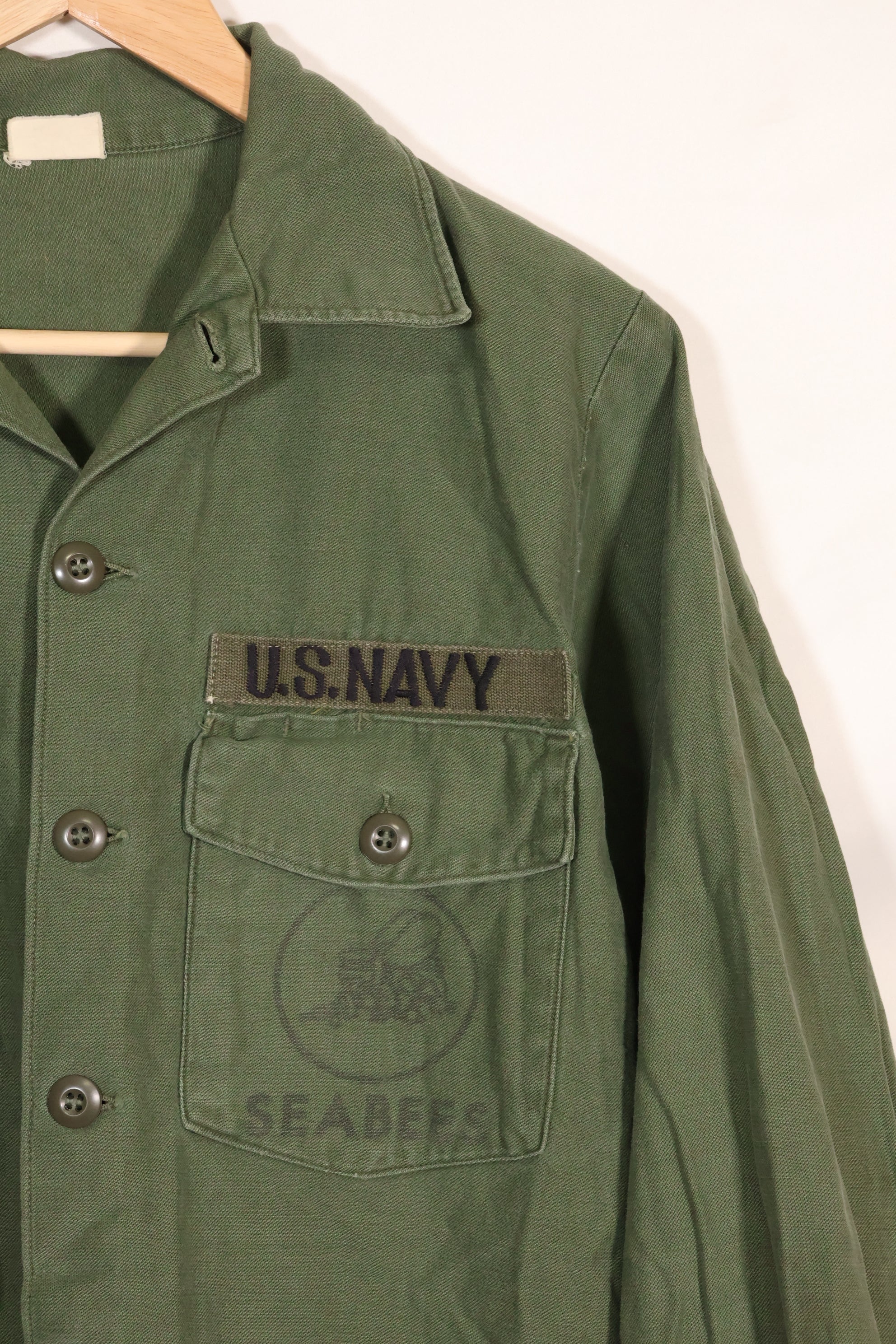 1967 Contract US Navy OG-107 Utility Shirt Engineering Corps SEABEES Identical Owner A