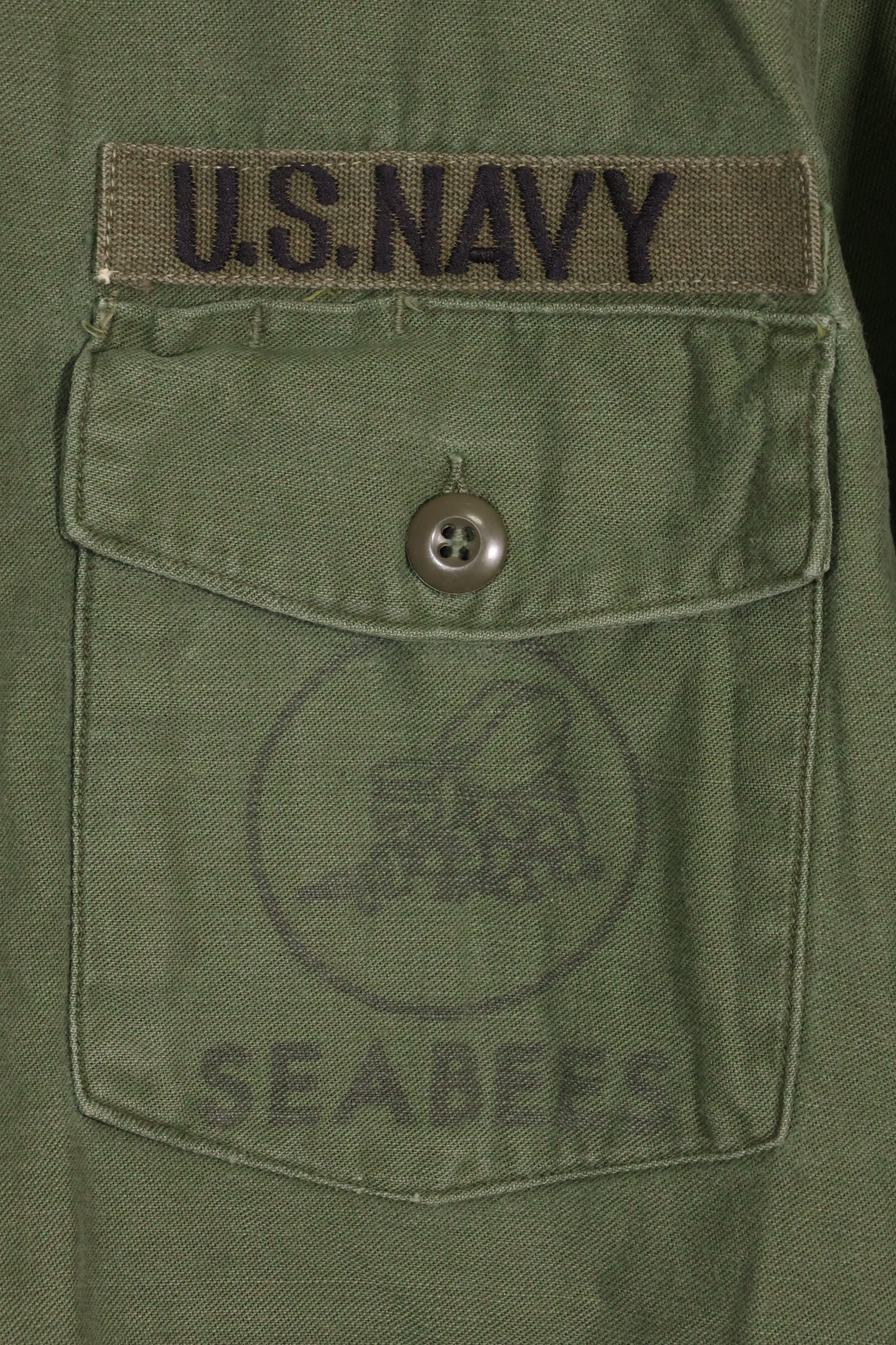 1967 Contract US Navy OG-107 Utility Shirt Engineering Corps SEABEES Identical Owner A