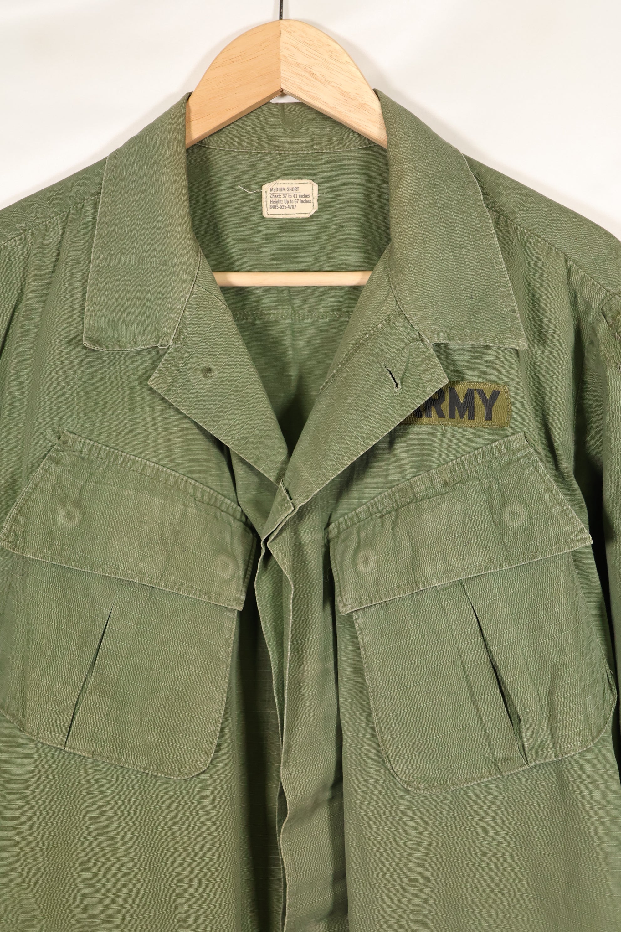 1968 Contract M-S 4th Model Jungle Fatigue Jacket, used, with US ARMY tape.