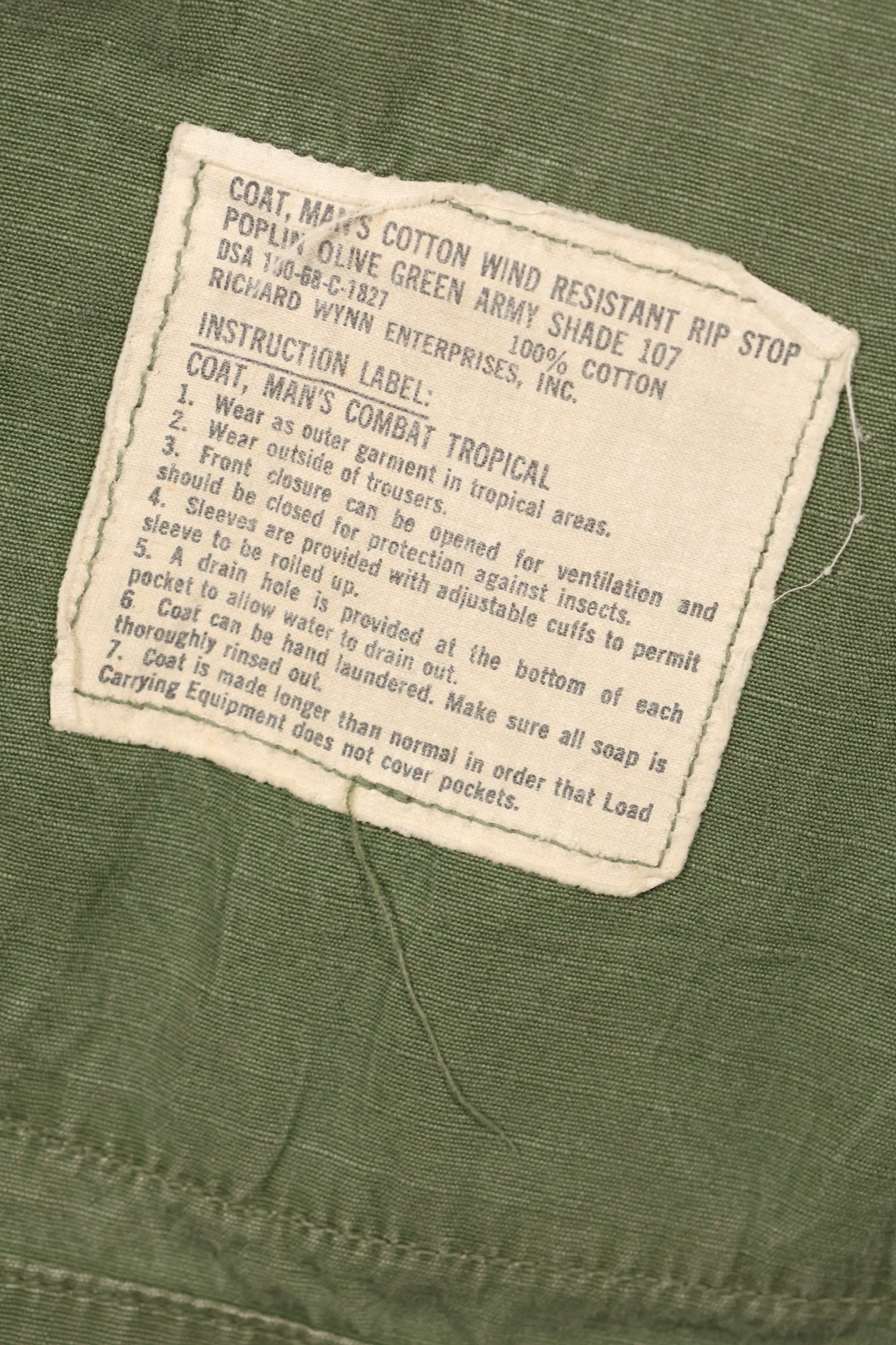 1968 Contract M-S 4th Model Jungle Fatigue Jacket, used, with US ARMY tape.