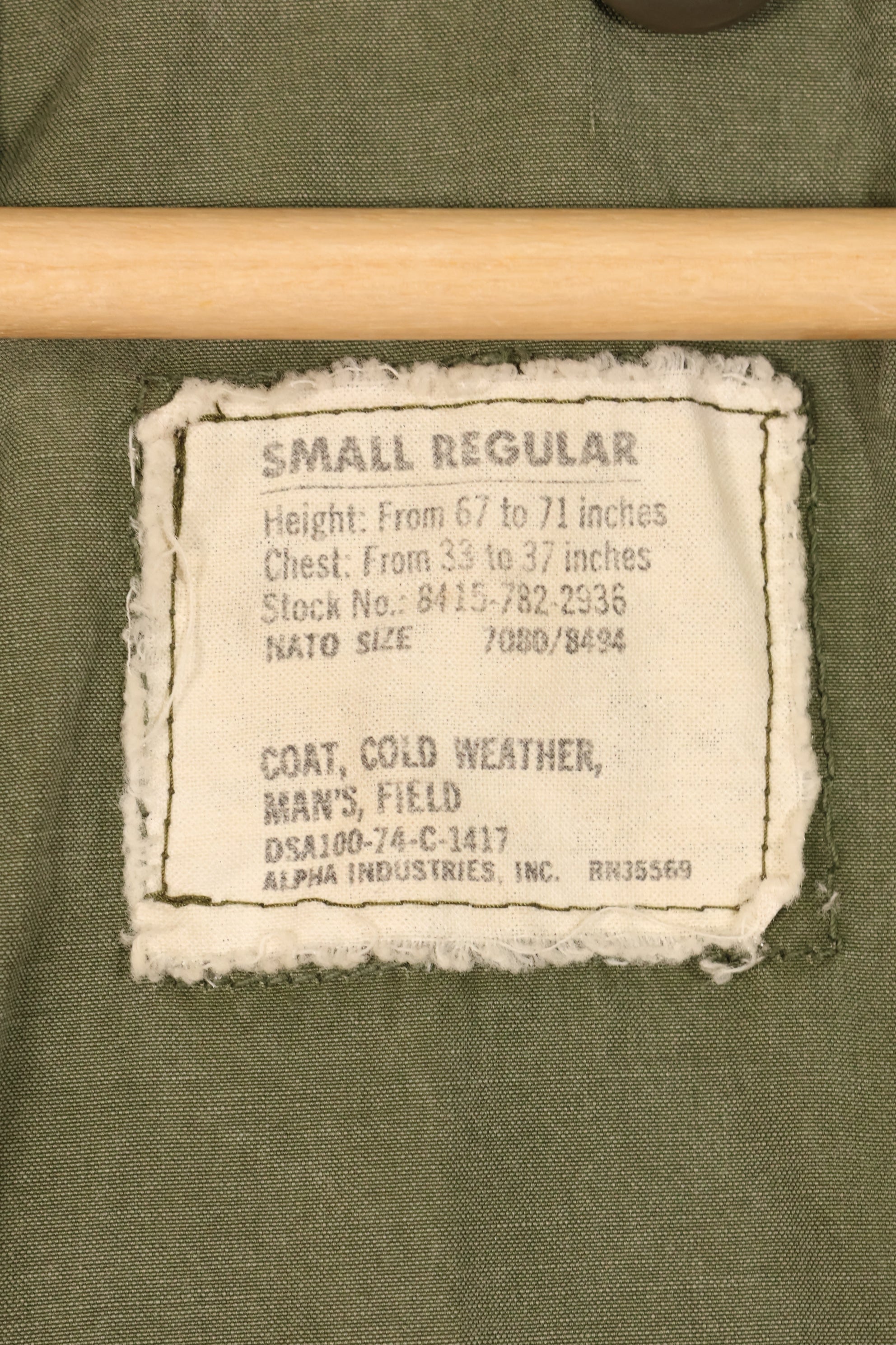 1974 Contract, S-R, U.S. Military, M65 Field Jacket, 3rd Model with Liner, Used