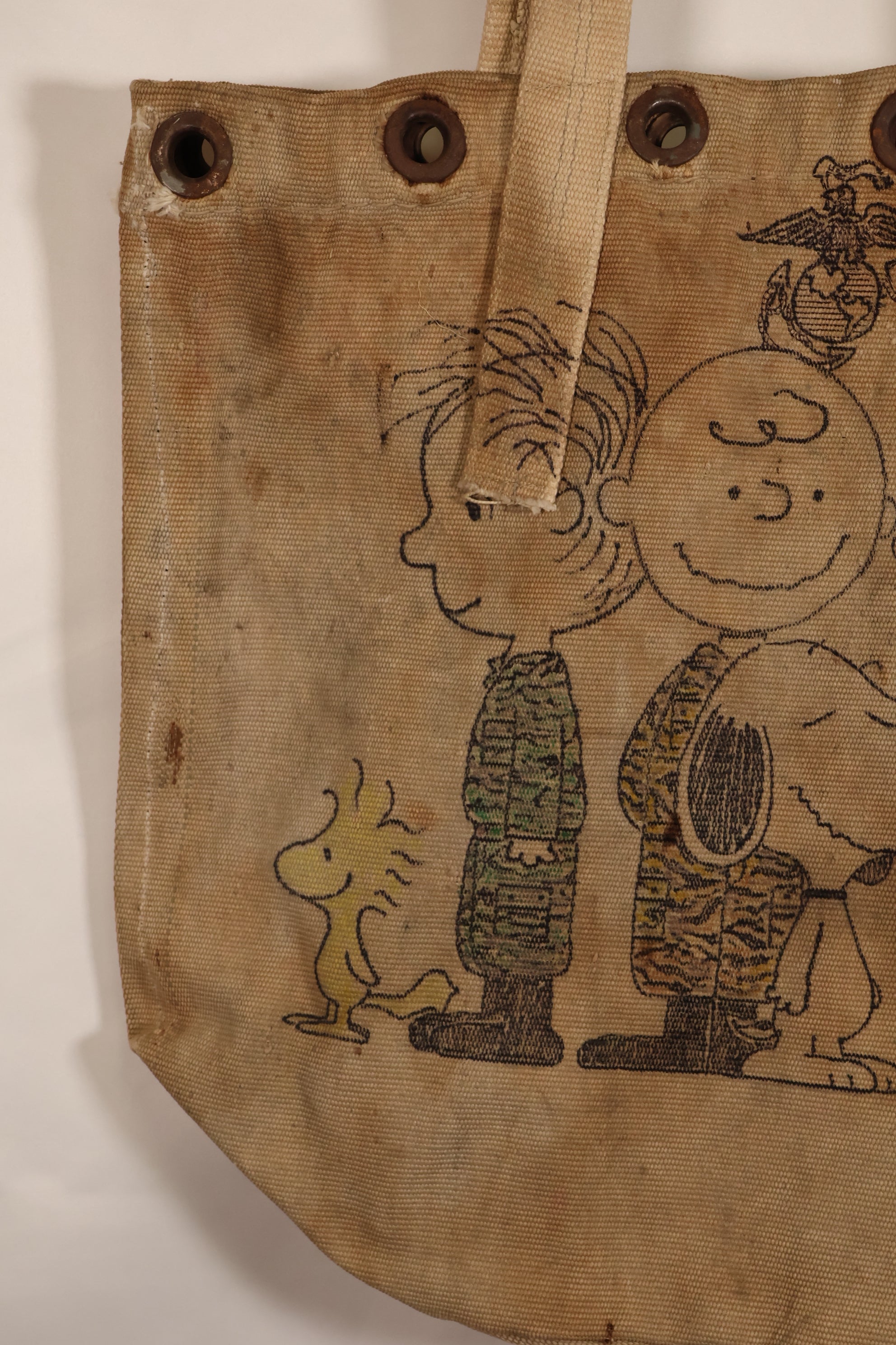Custom-Made Item: Modified WWII U.S. Navy Duffle Bag with Tiger Stripe Pattern and Snoopy Motif by LA Kitzfitz