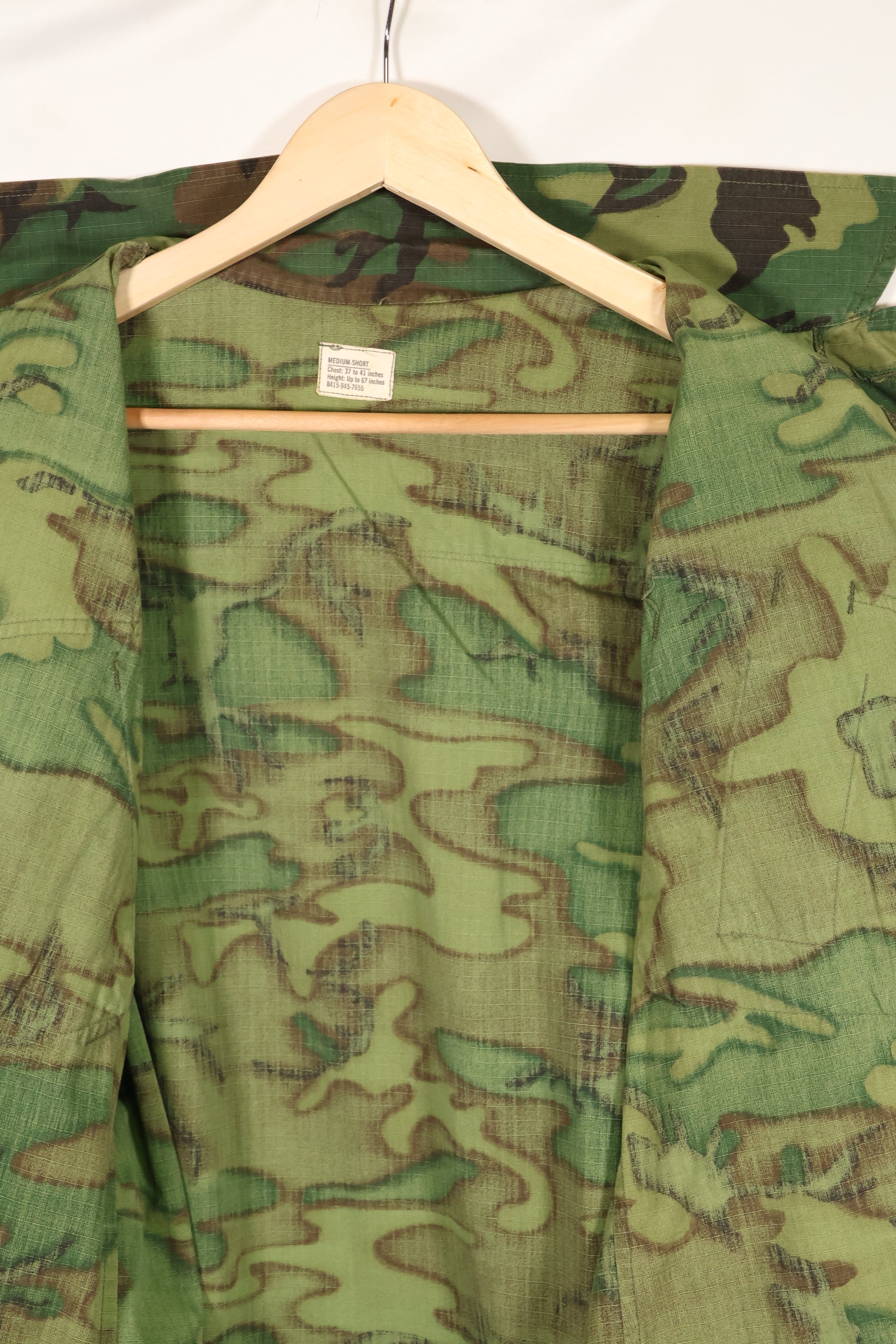 1969 Contract M-S Ripstop ERDL Camouflage Jungle Fatigue Jacket, faded, used, B