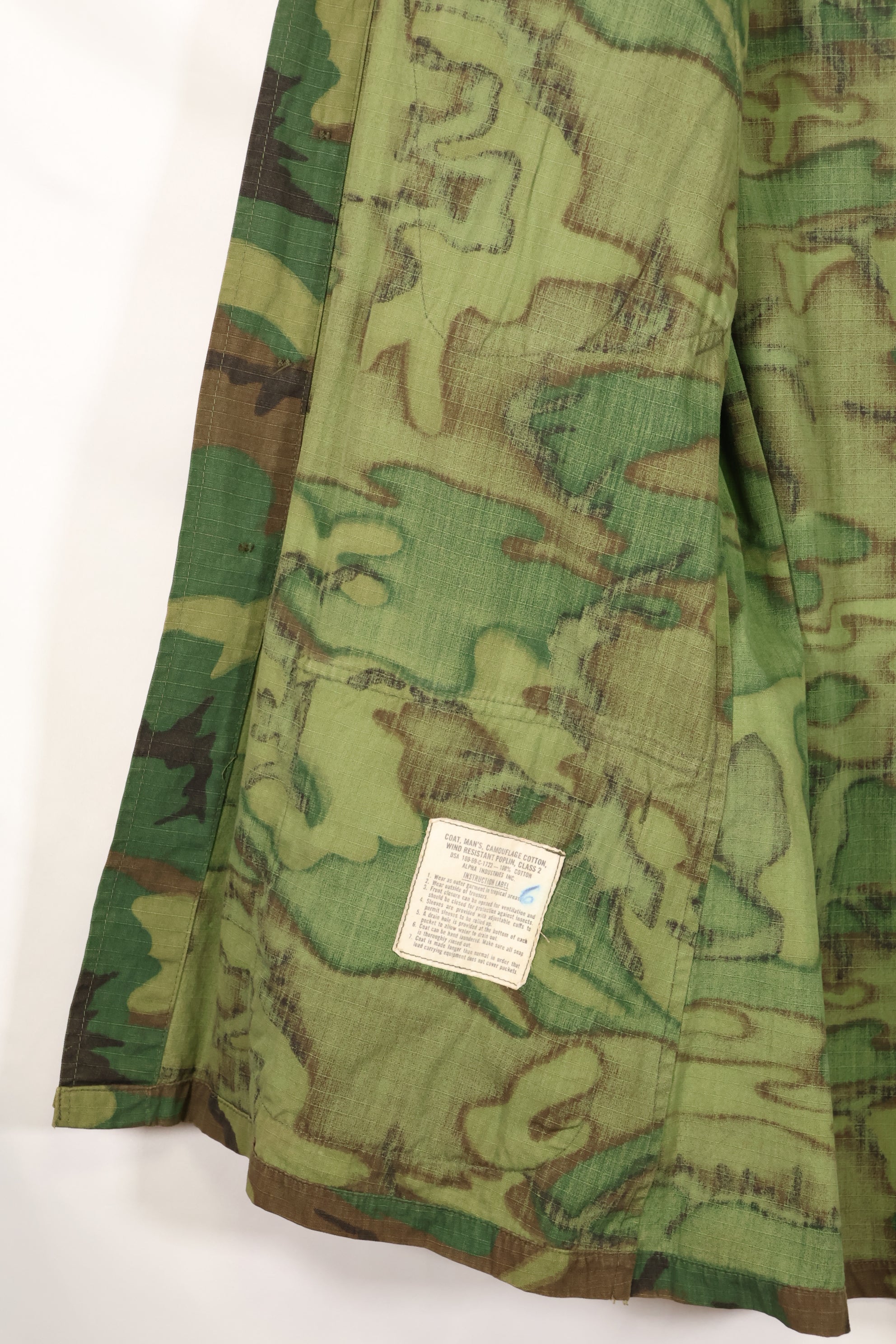 1969 Contract M-S Ripstop ERDL Camouflage Jungle Fatigue Jacket, faded, used, B