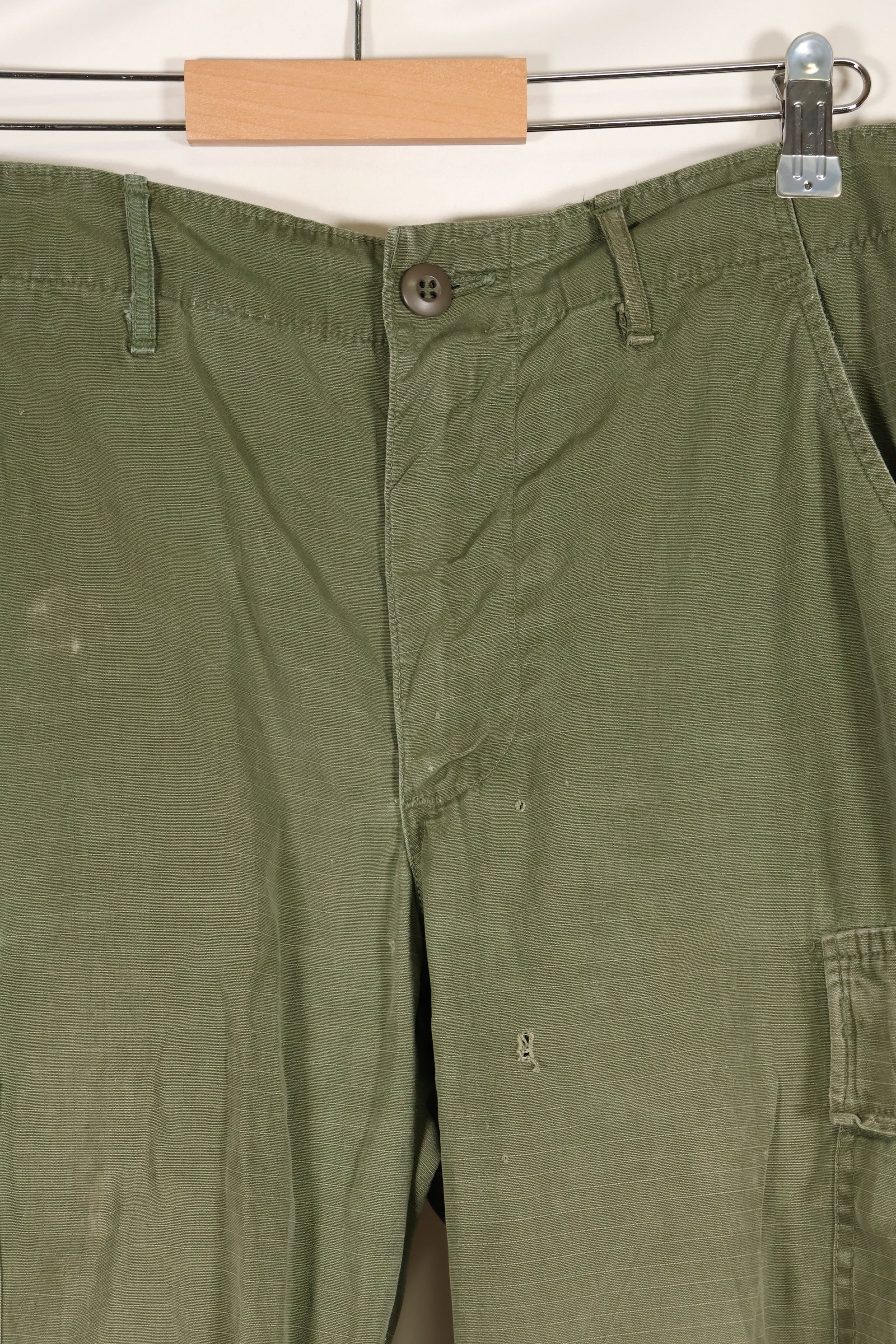 1968 Contract S-R 4th Model Jungle Fatigue Pants, used with fading and repairs.
