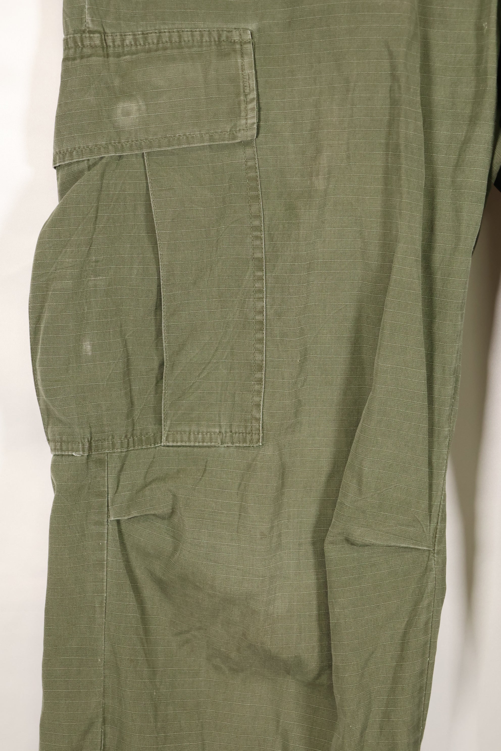 1968 Contract S-R 4th Model Jungle Fatigue Pants, used with fading and repairs.