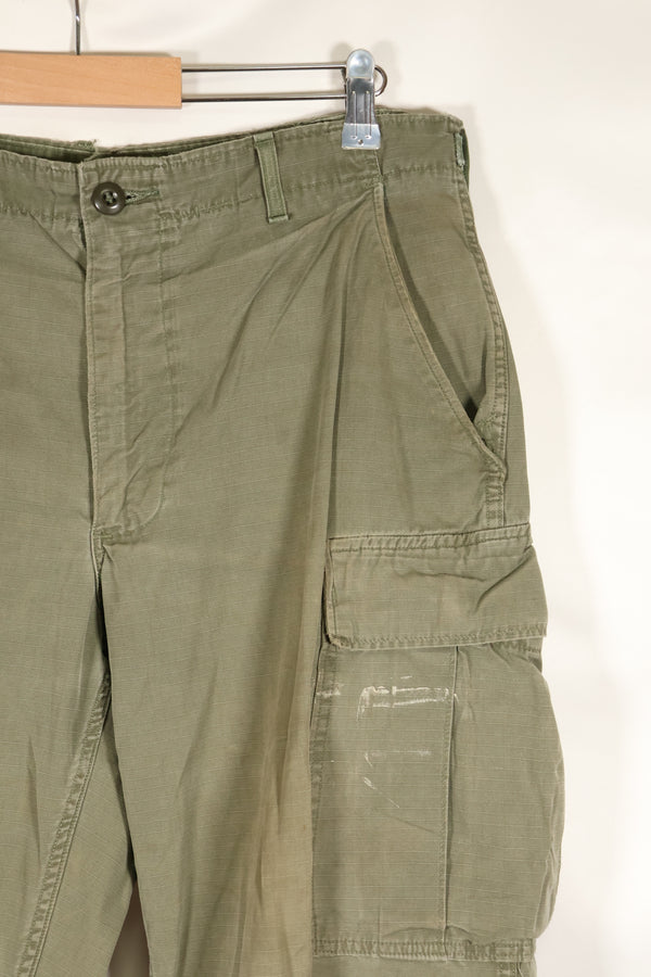 1969 Contract M-R 4th Model Jungle Fatigue Pants, stained, faded, used.