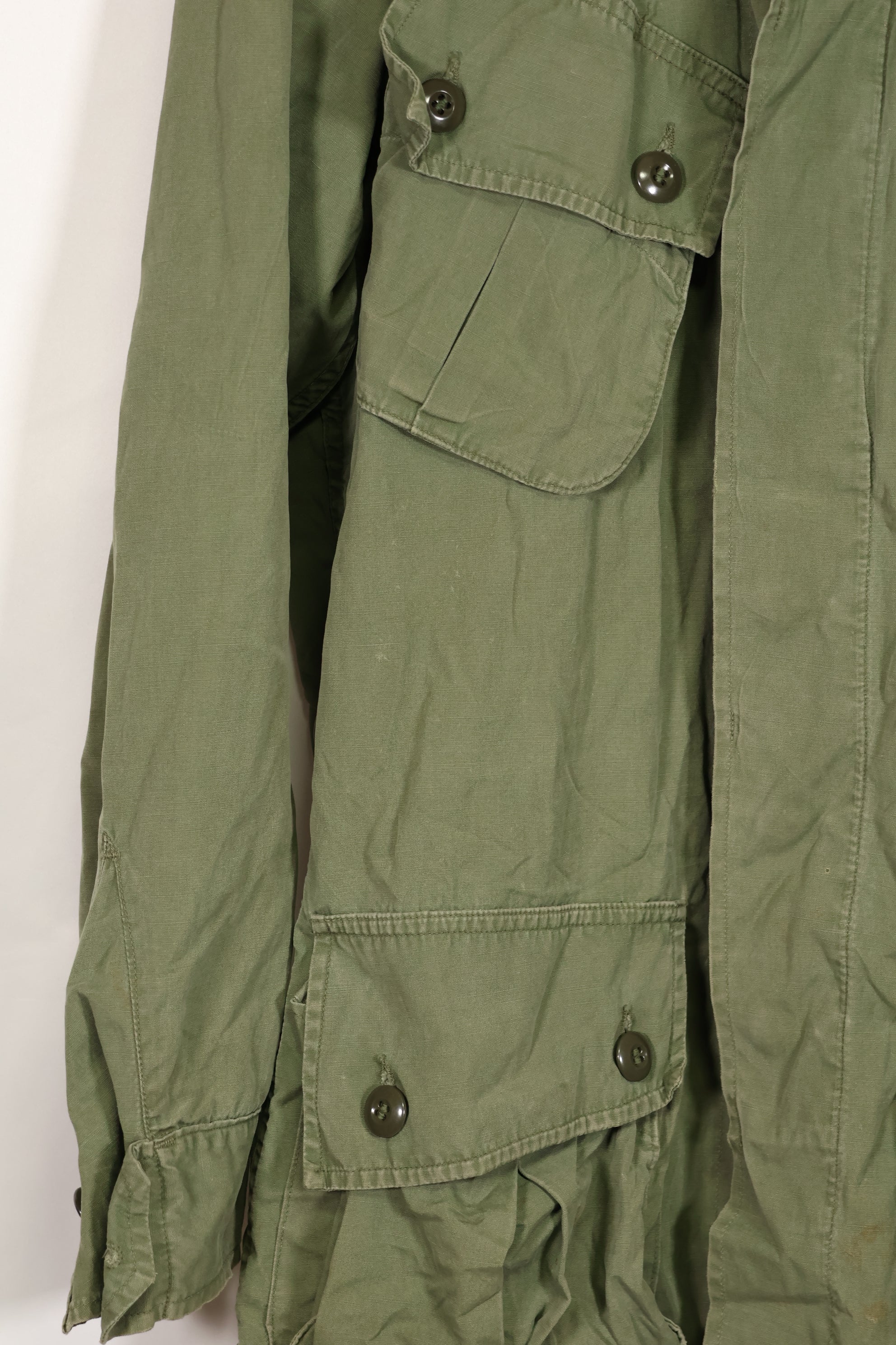 Real 1963 1st Model Jungle Fatigue Jacket, patch marks, faded.