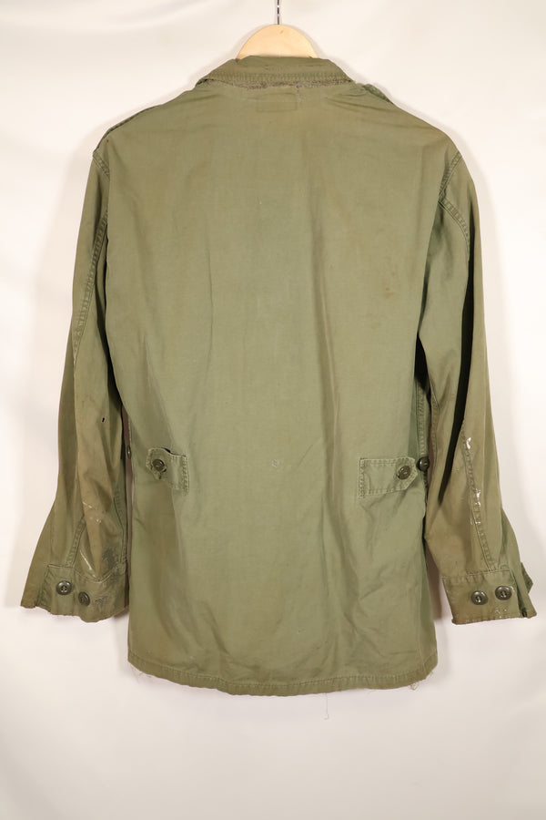 1963 Contract, estimated SMALL 1st Model Jungle Fatigue Jacket, used, stains, scratches.