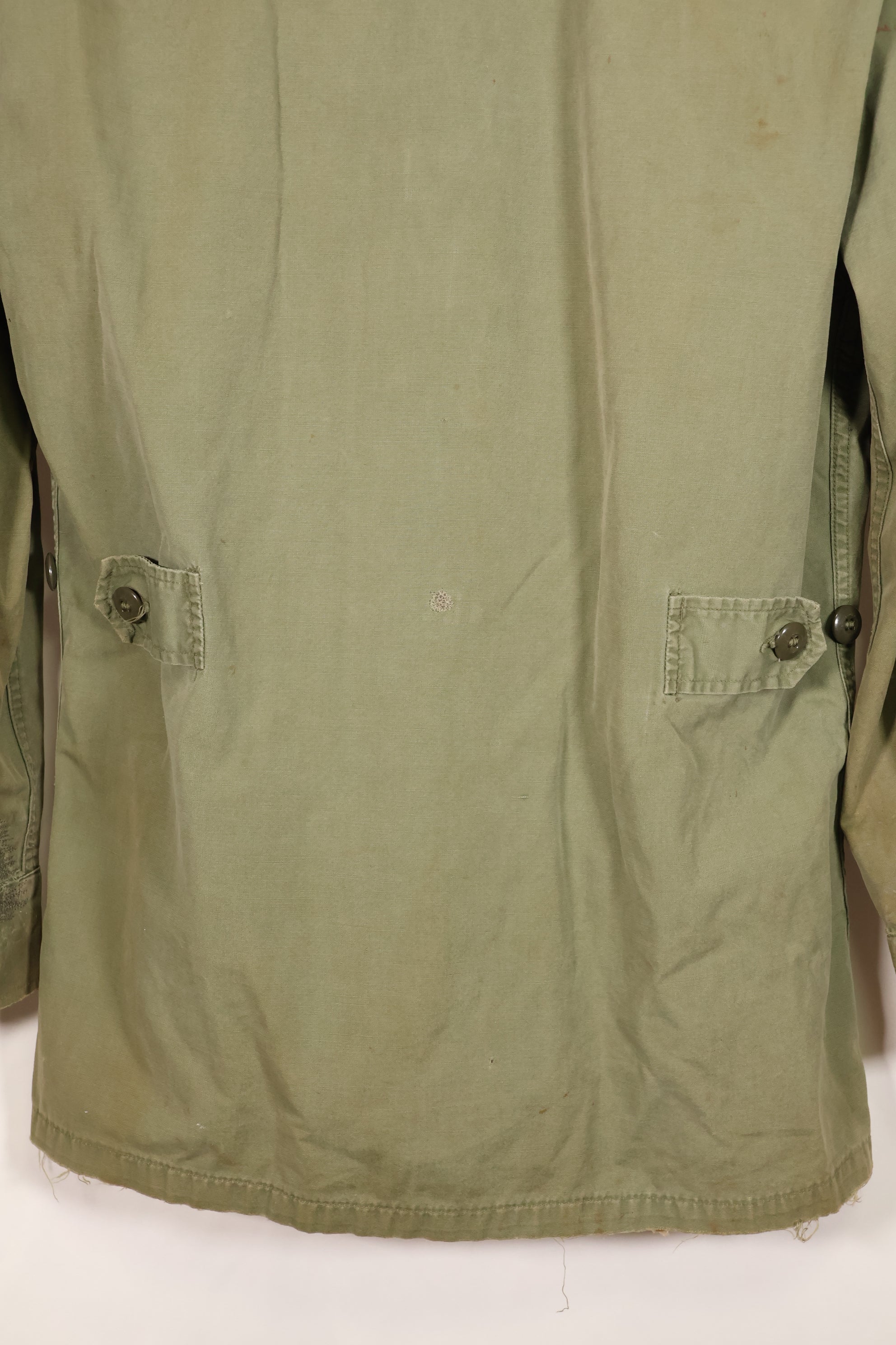 1963 Contract, estimated SMALL 1st Model Jungle Fatigue Jacket, used, stains, scratches.