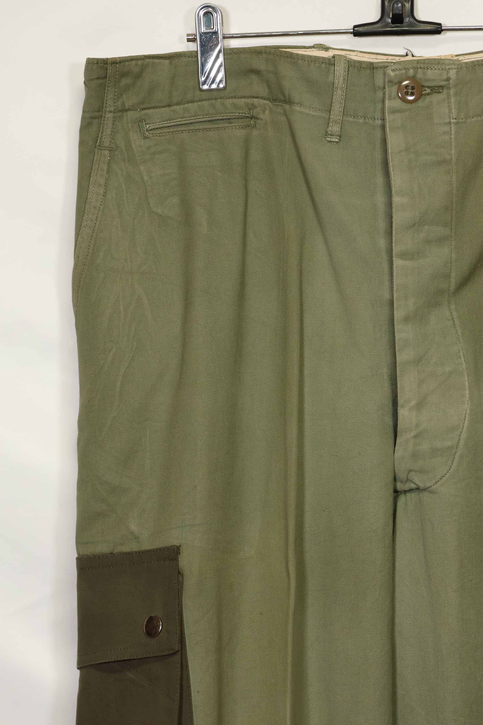 1940s-50s U.S. Army M45 cotton field pants with modified cargo pockets, airborne use, used, A