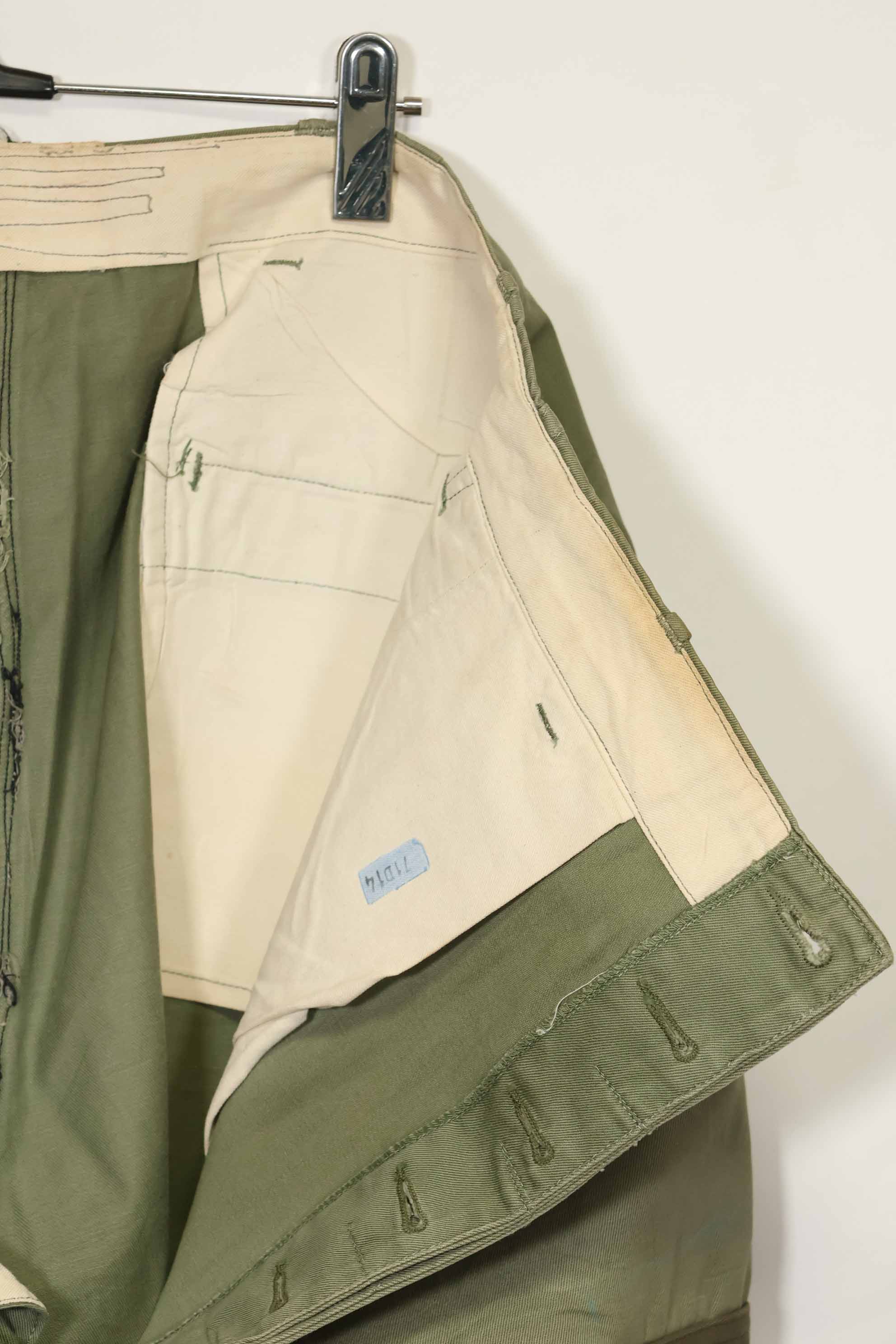 1940s-50s U.S. Army M45 cotton field pants with modified cargo pockets, airborne use, used, A