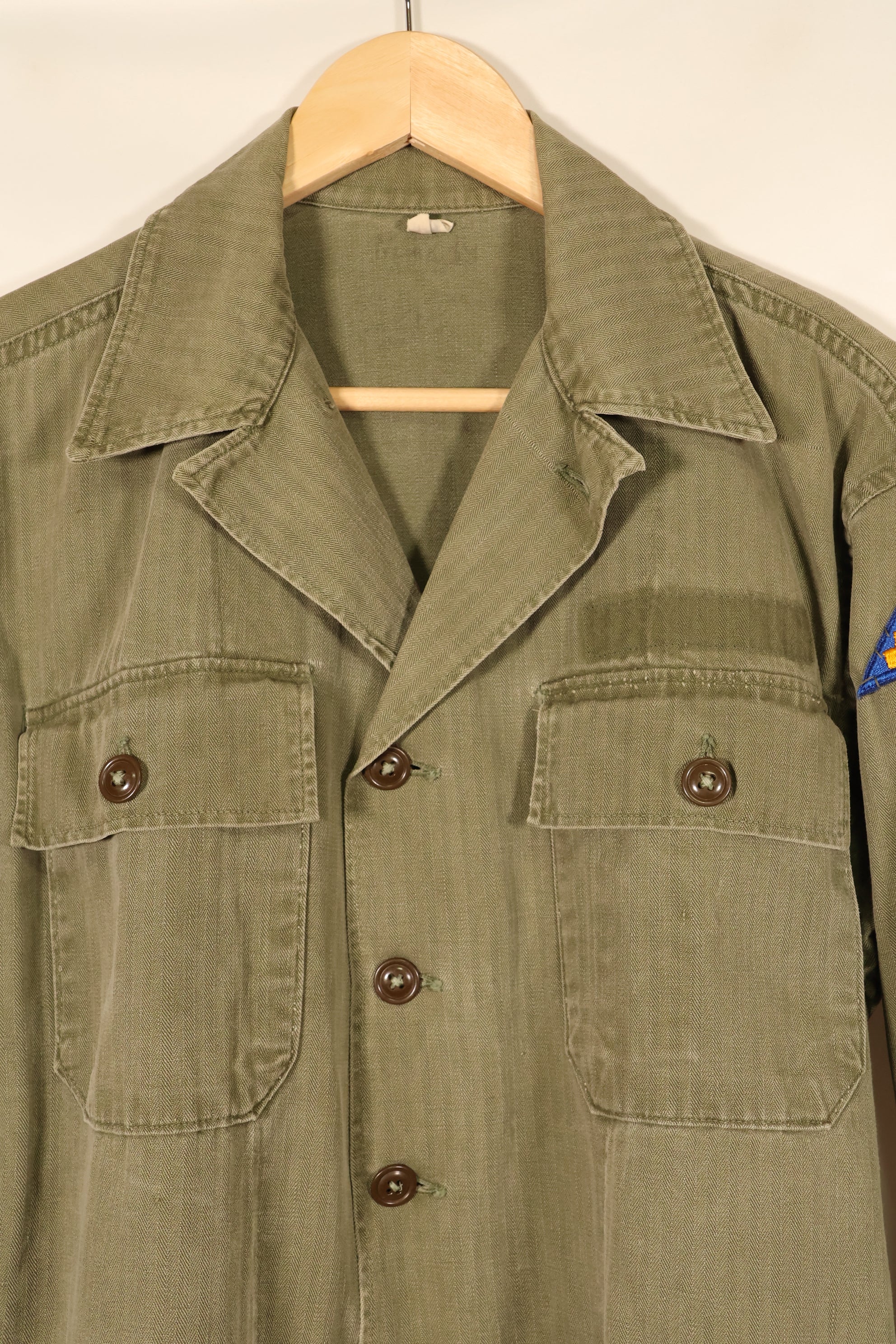 Late 1940s–1950s, U.S. Army, M-47 HBT Utility Shirt with Patches, Used