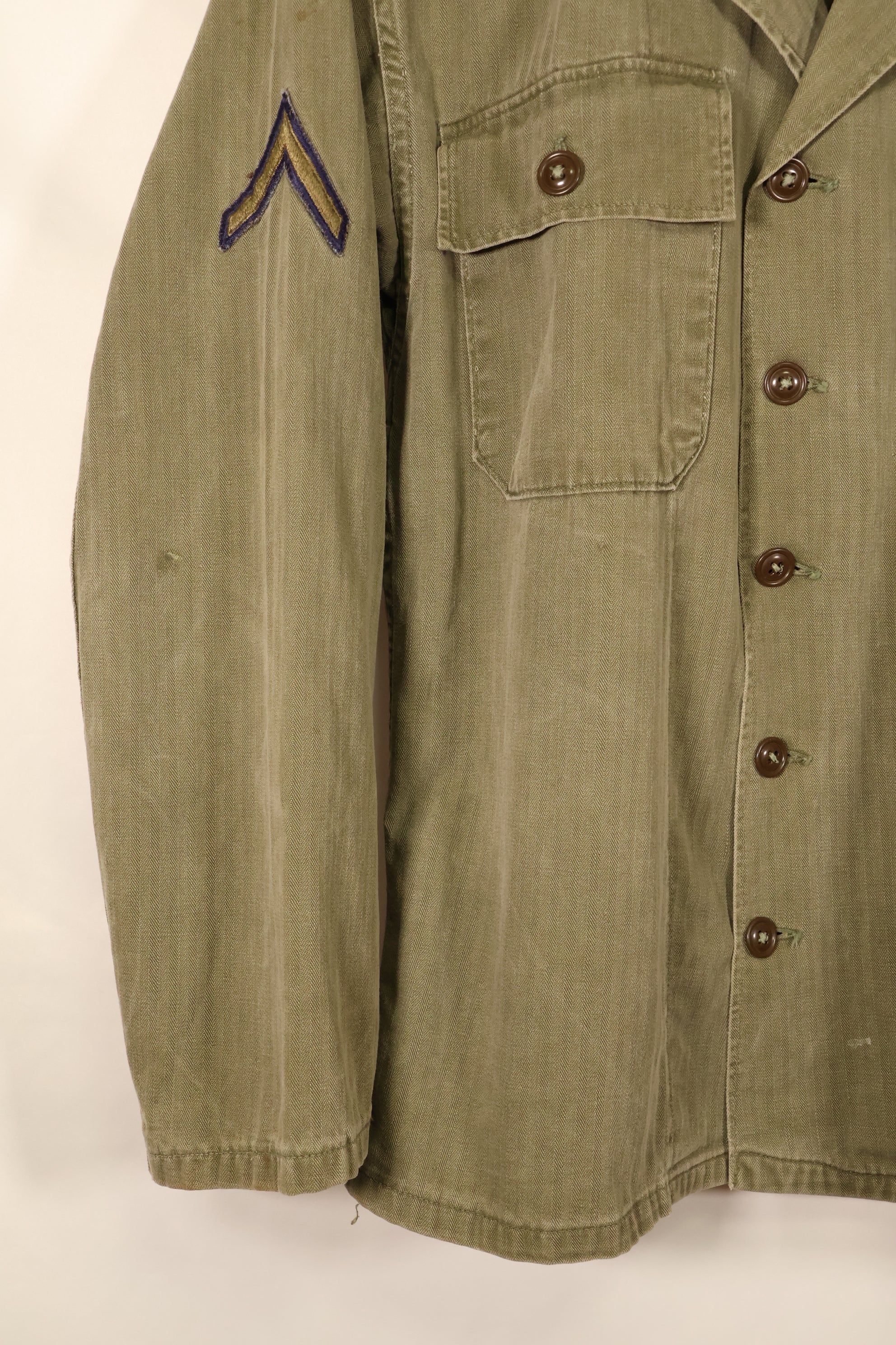 Late 1940s–1950s, U.S. Army, M-47 HBT Utility Shirt with Patches, Used