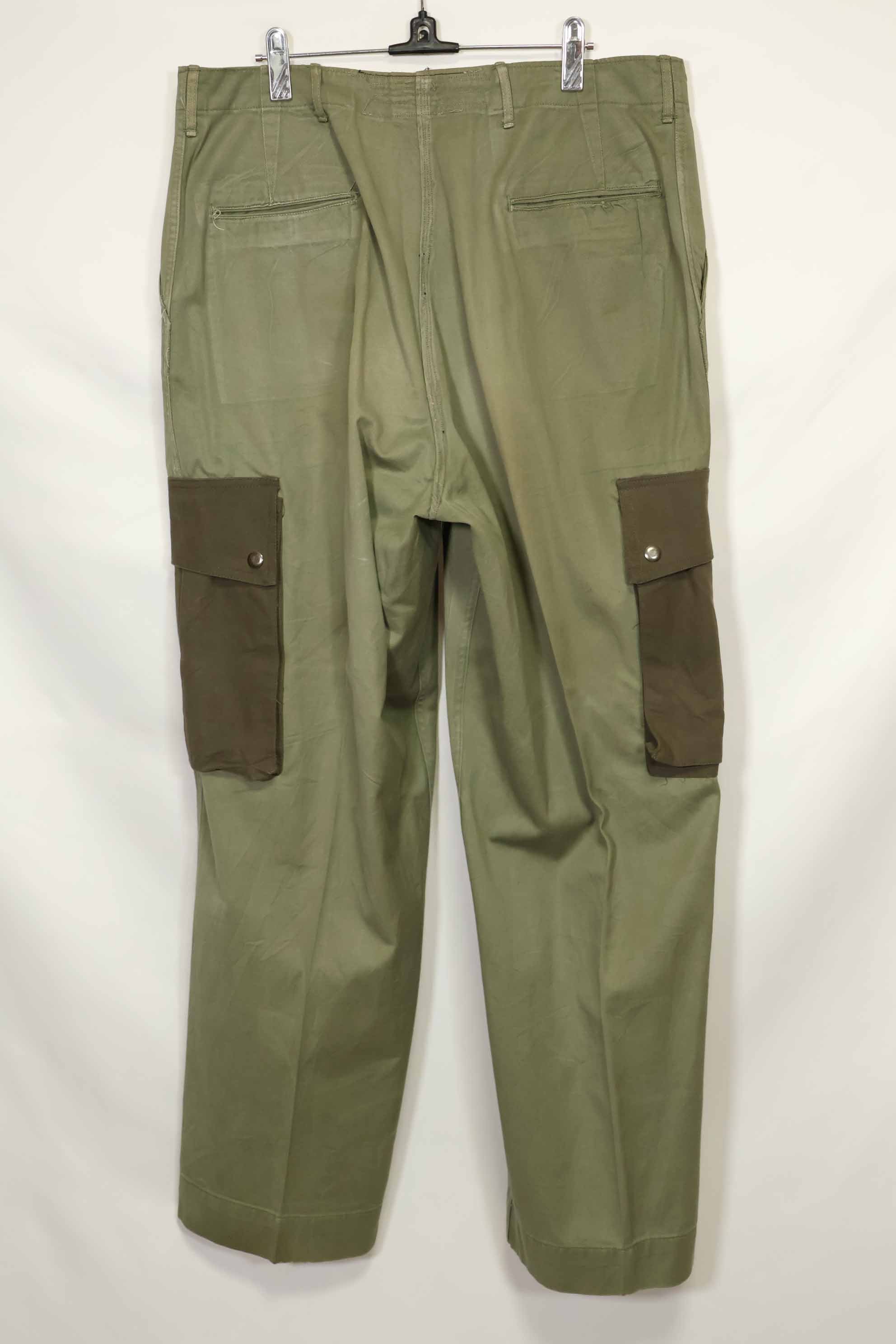 1940s-50s U.S. Army M45 cotton field pants with modified cargo pockets, airborne use, used, A