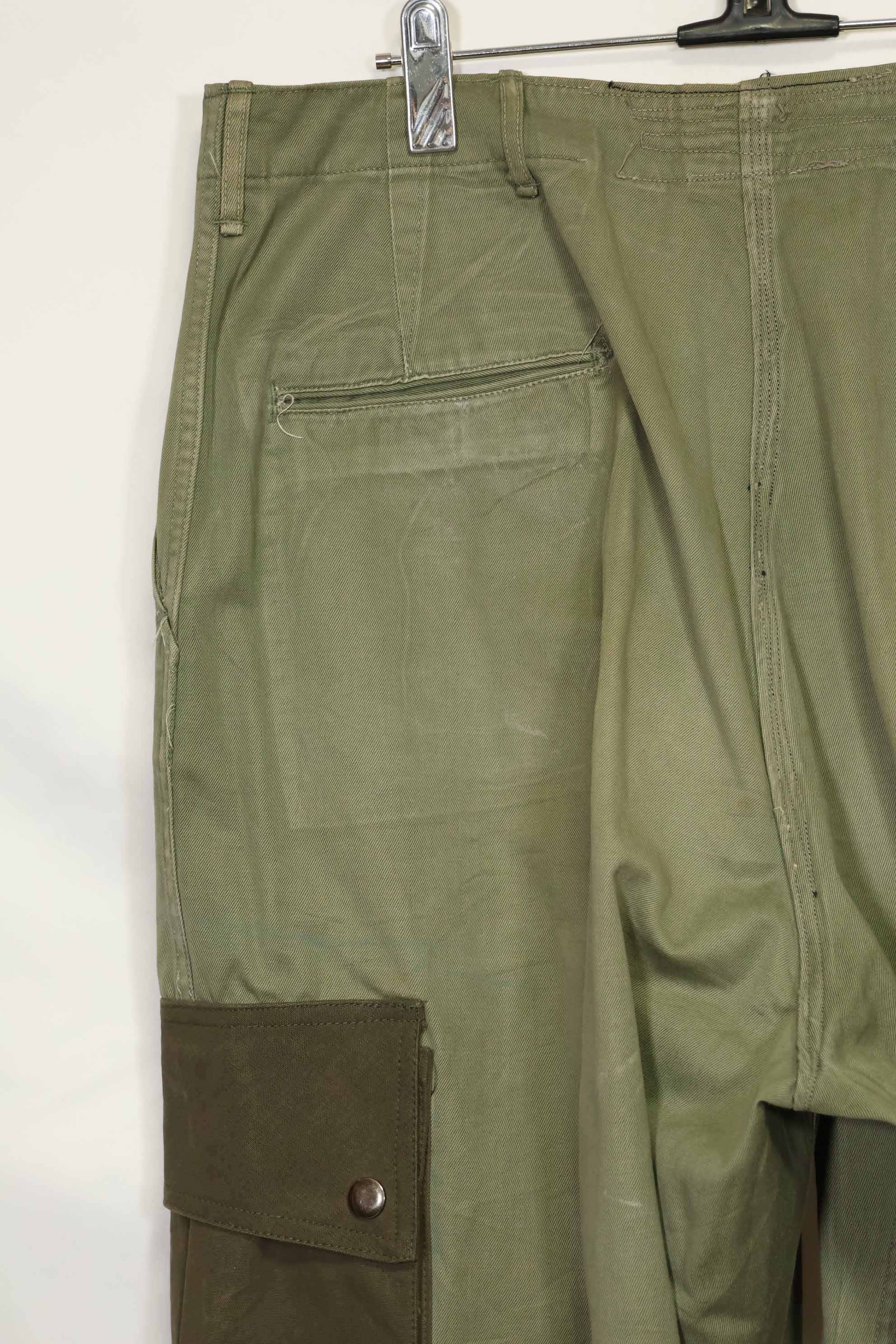 1940s-50s U.S. Army M45 cotton field pants with modified cargo pockets, airborne use, used, A