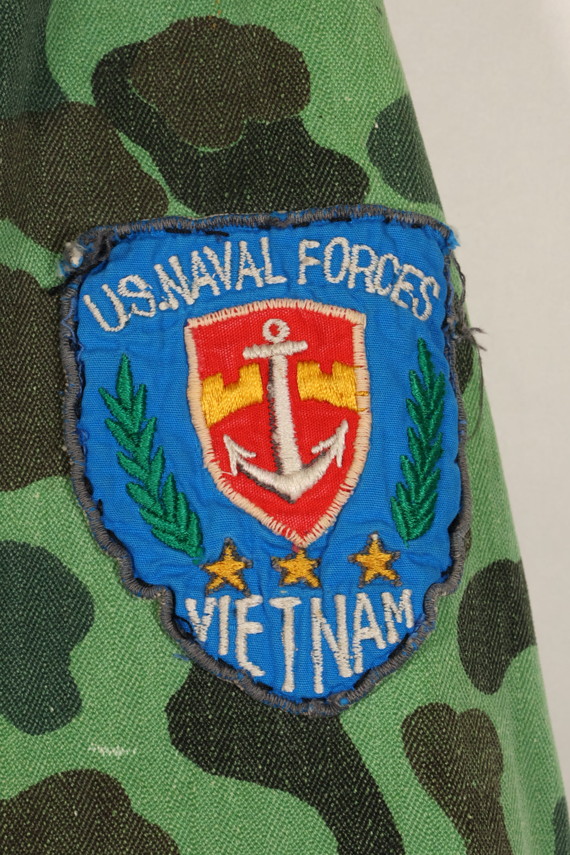Late 1960s-early 1970s U.S. Navy advisor shirt, frogskin camouflage, locally sourced, used.