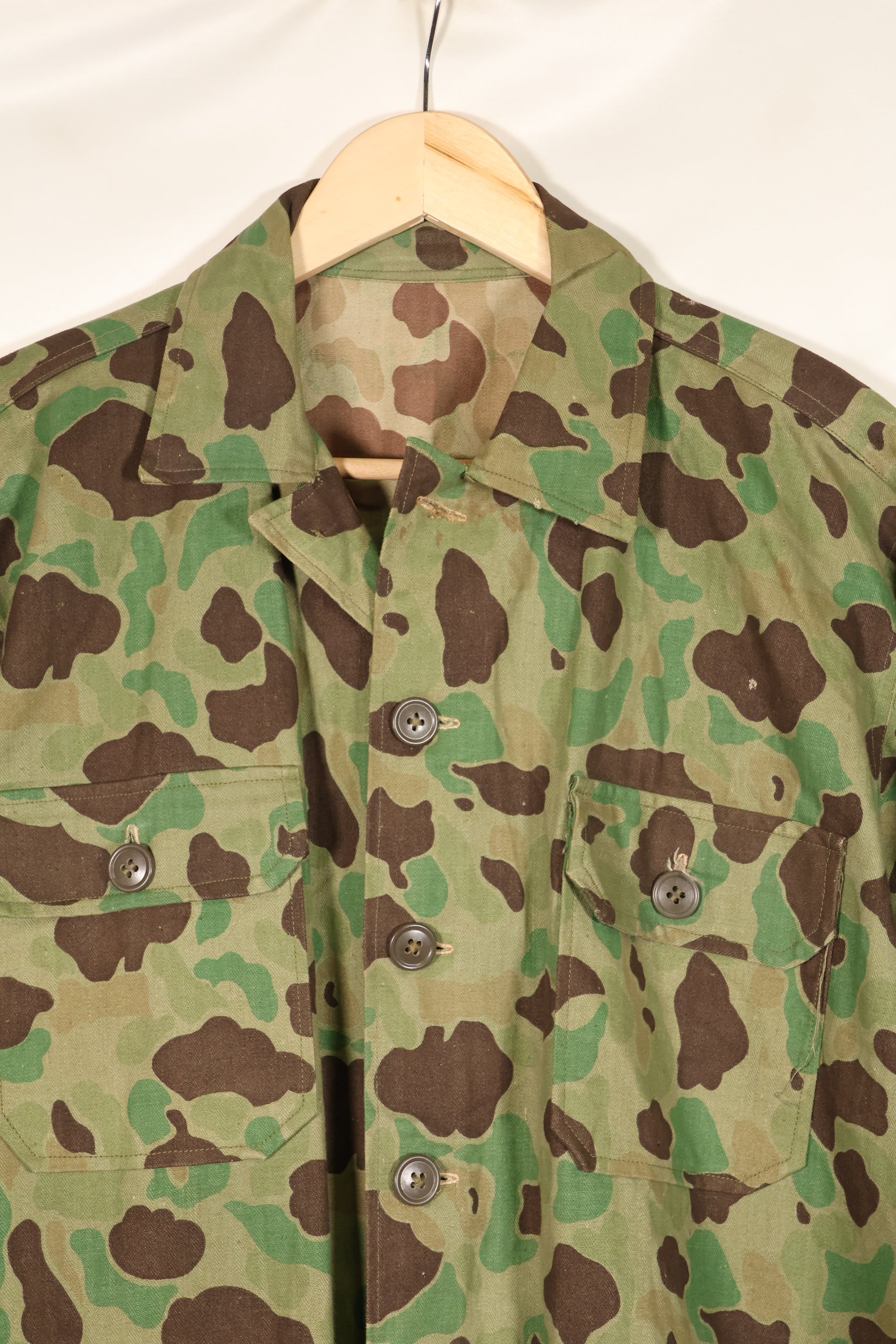 1940s-early 50s Japanese frogskin camouflage tailored jacket, HBT fabric, beautiful, used.