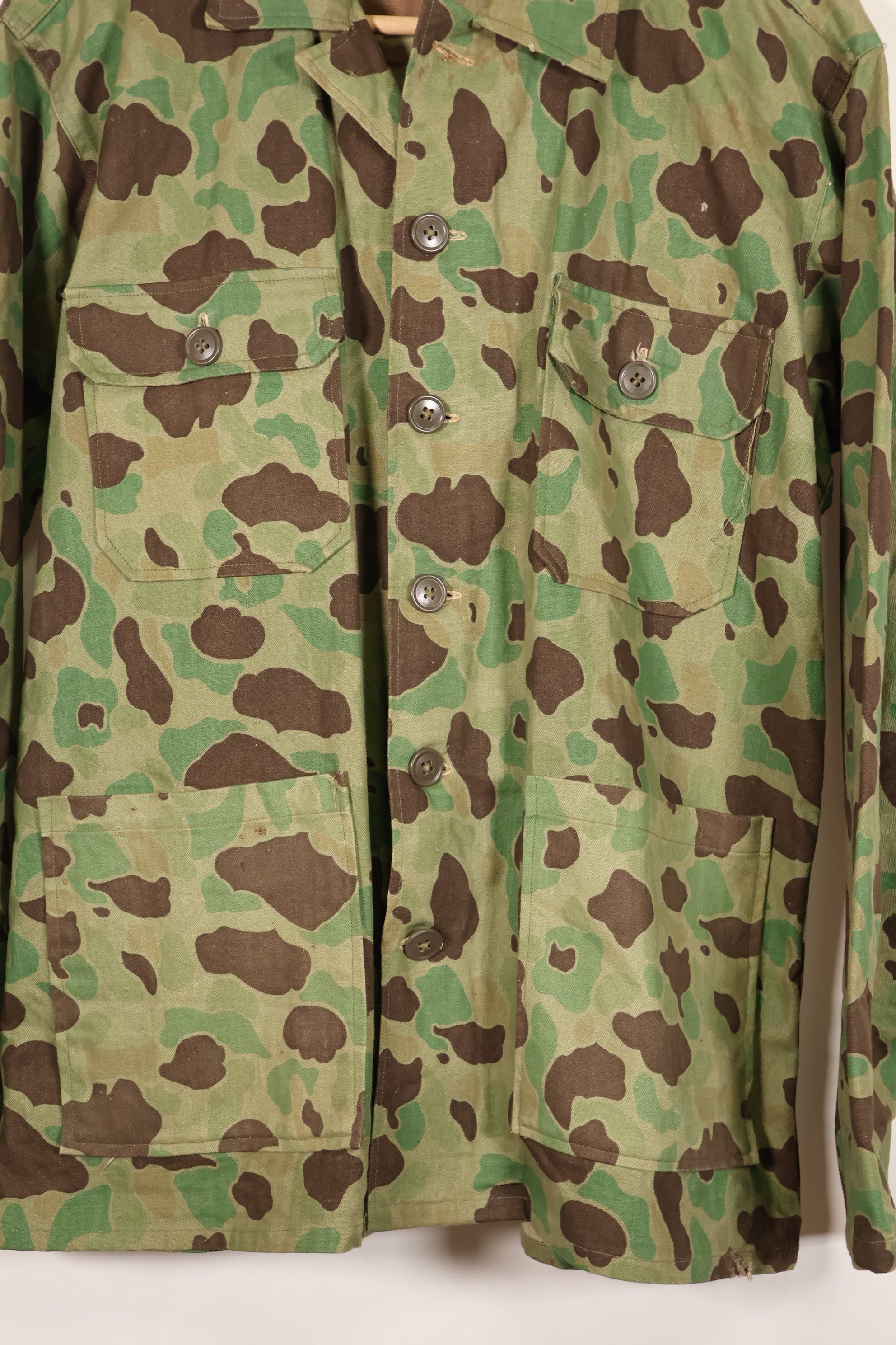 1940s-early 50s Japanese frogskin camouflage tailored jacket, HBT fabric, beautiful, used.