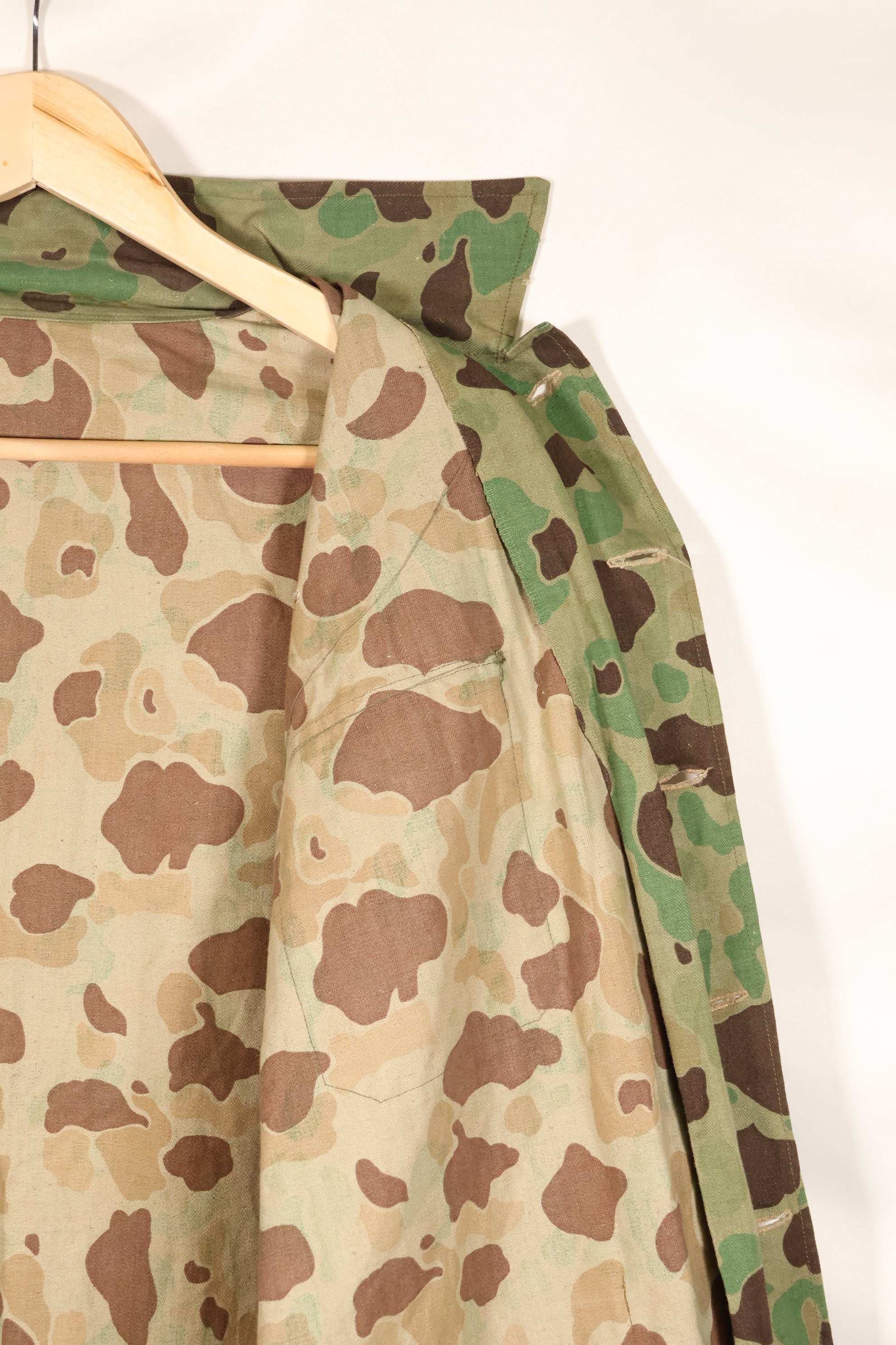 1940s-early 50s Japanese frogskin camouflage tailored jacket, HBT fabric, beautiful, used.