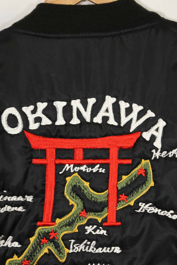 Contemporary Okinawa-made Souvenir Jacket, Okinawa embroidery motif, hand sewing machine embroidery, unused