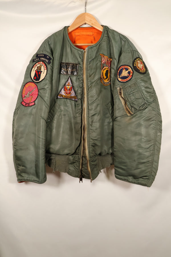 Late 1960's Estimated LARGE US Navy MA-1 Flight Jacket with pilot modifications, used.