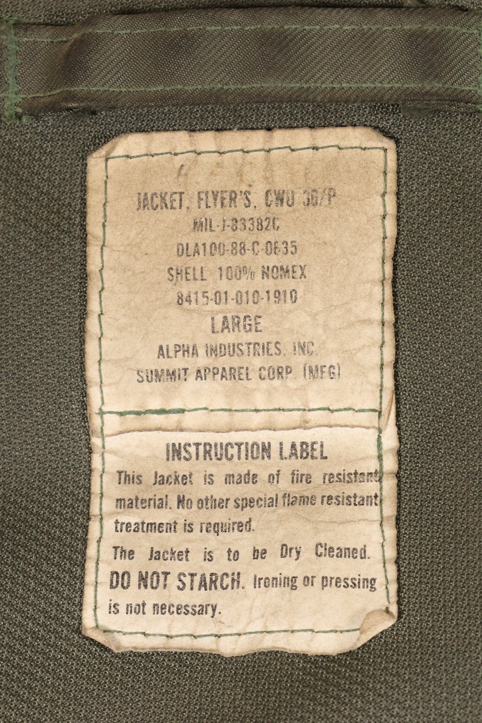 1988 Contract LARGE USAF CWU-36P Flight Jacket Light Zone Used