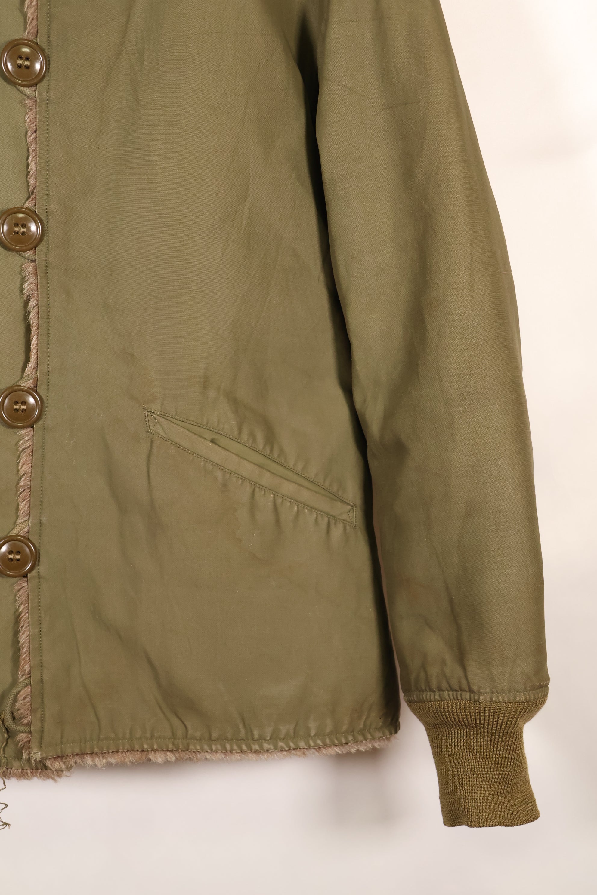 1940s WWII M-43 Field Jacket with thermal liner, used.