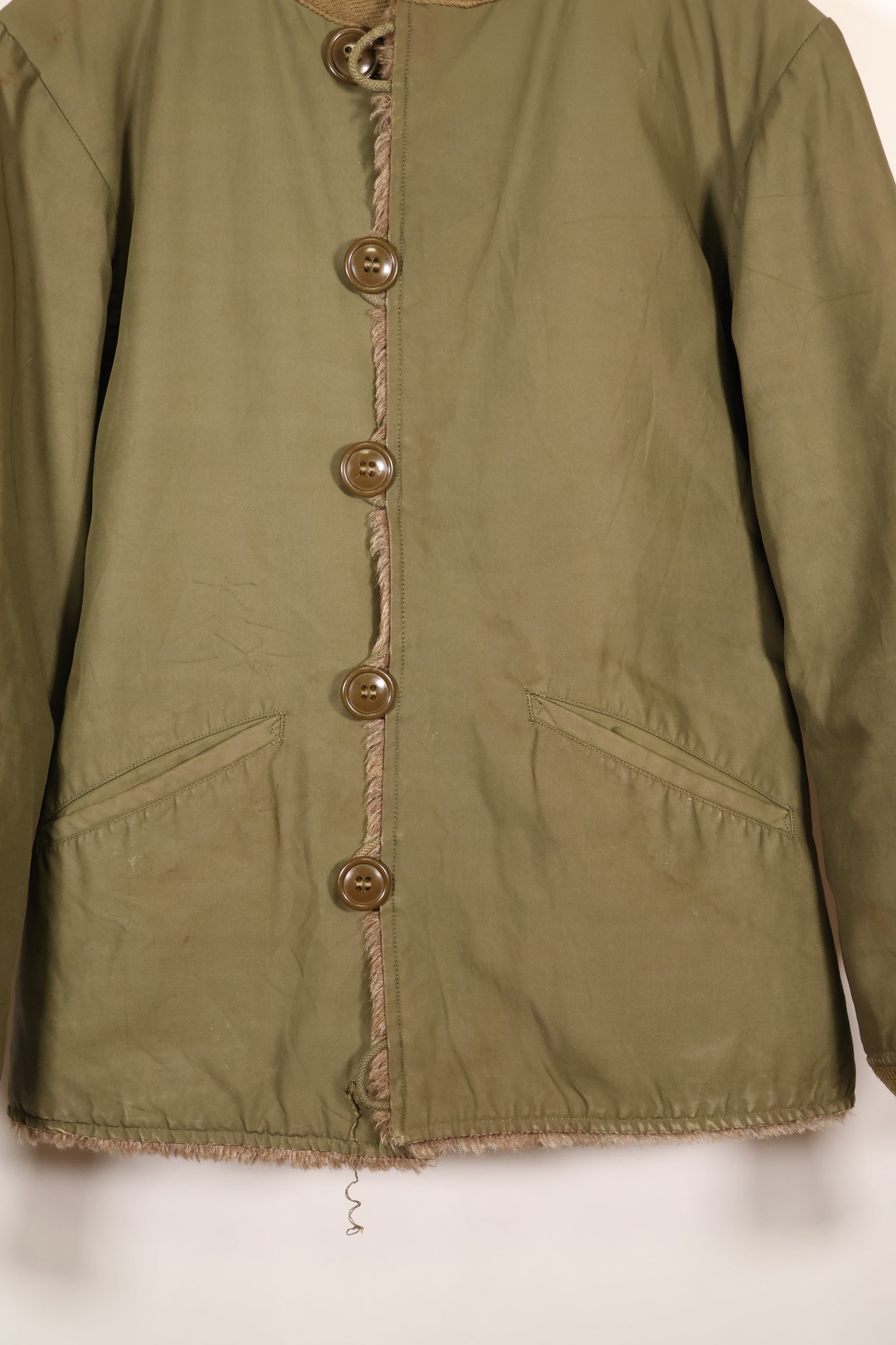 1940s WWII M-43 Field Jacket with thermal liner, used.