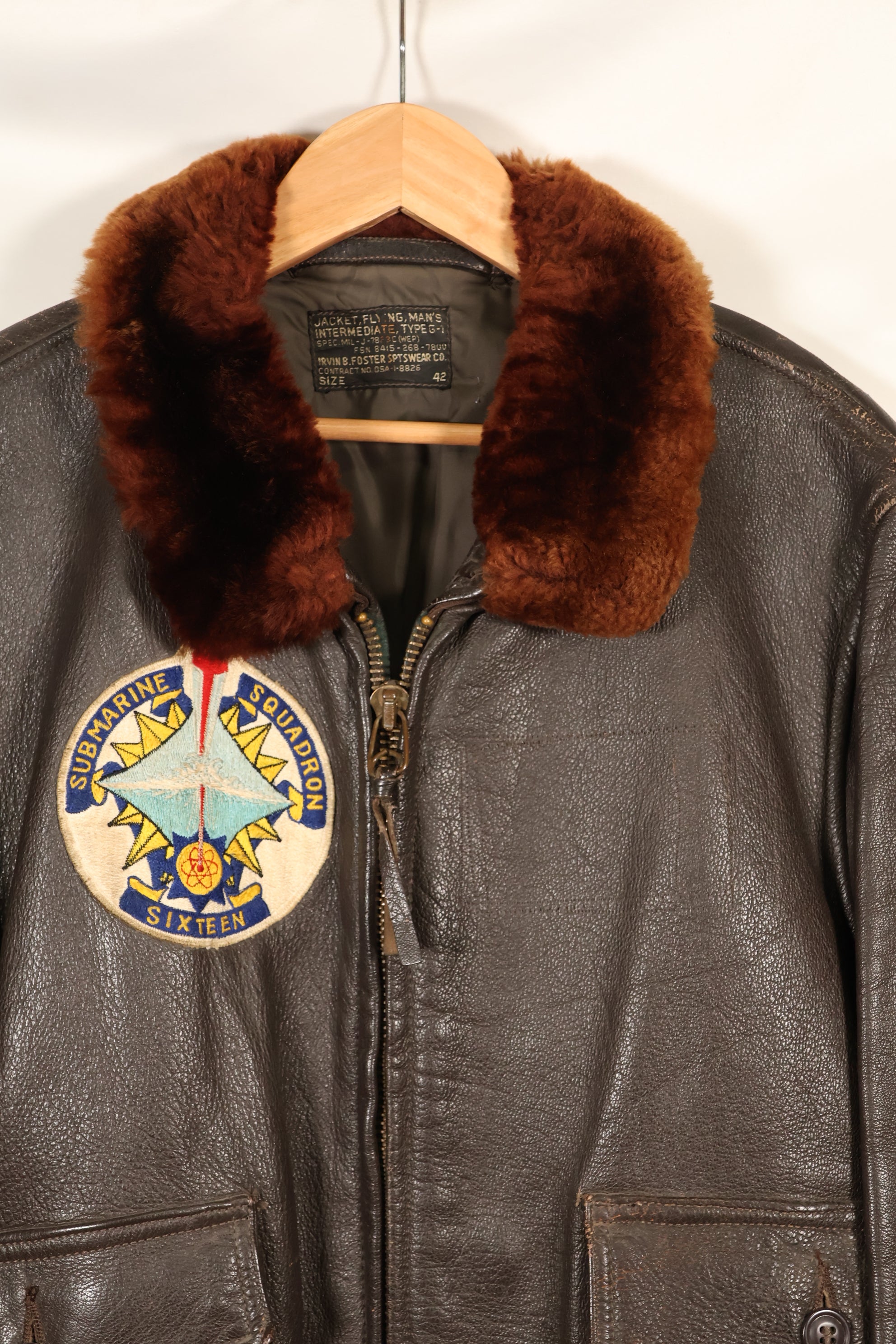 1960年代ロット　サイズ42　アメリカ海軍　G-1　フライトジャケット　Submarine Squadron Sixteen パッチ付き　中古品