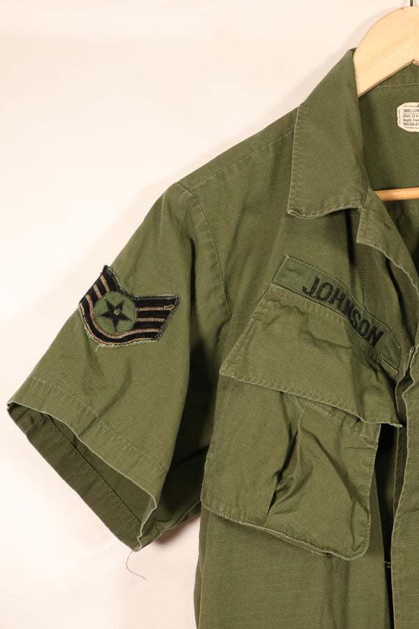 1969 Contract, S-L, Taylor Markings, 4th Model Jungle Fatigue Jacket, USAF, Short-Sleeve Custom, Used