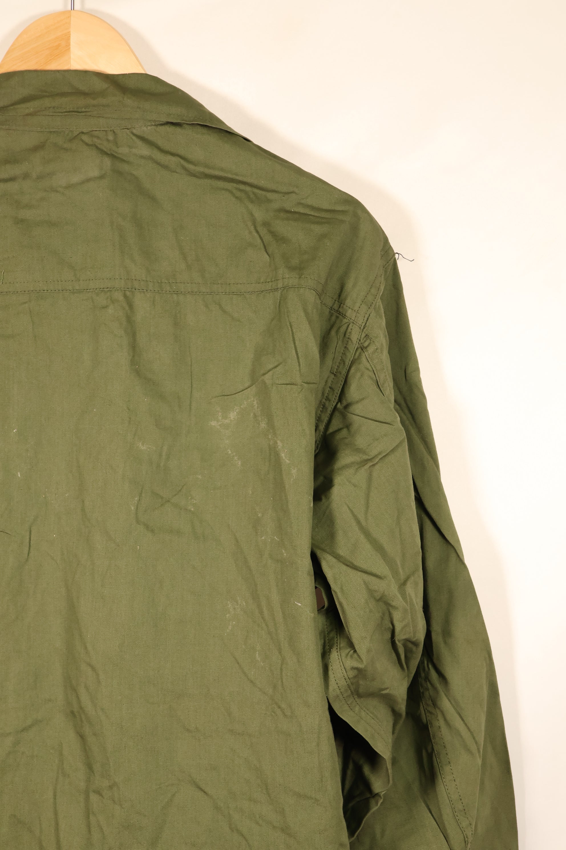 1967 Contract, L-L, Virtually Unused, 3rd Model Jungle Fatigue Jacket, Stains on the Back, Used