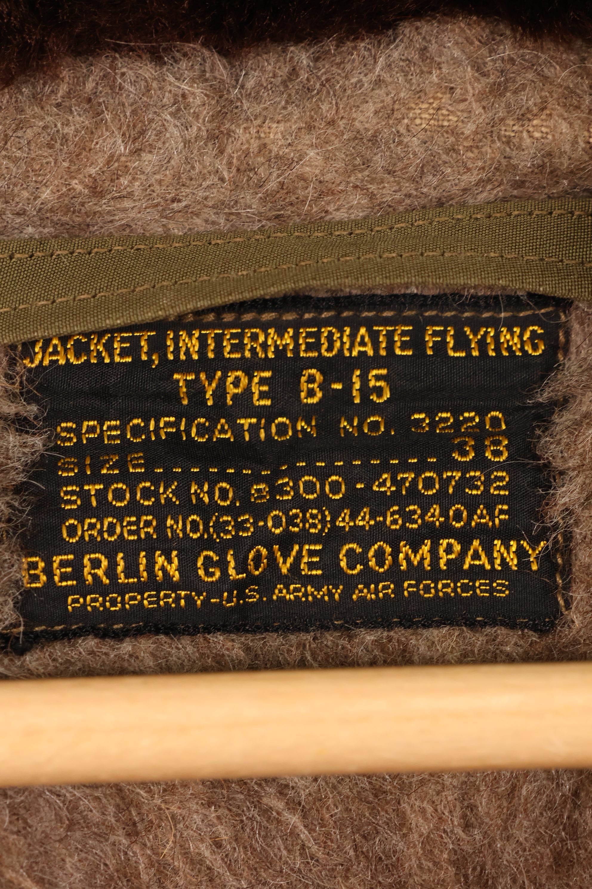 1940s, Size 38, U.S. Army Air Forces (USAAF) B-15 Flight Jacket, with elevator modifications, in good condition