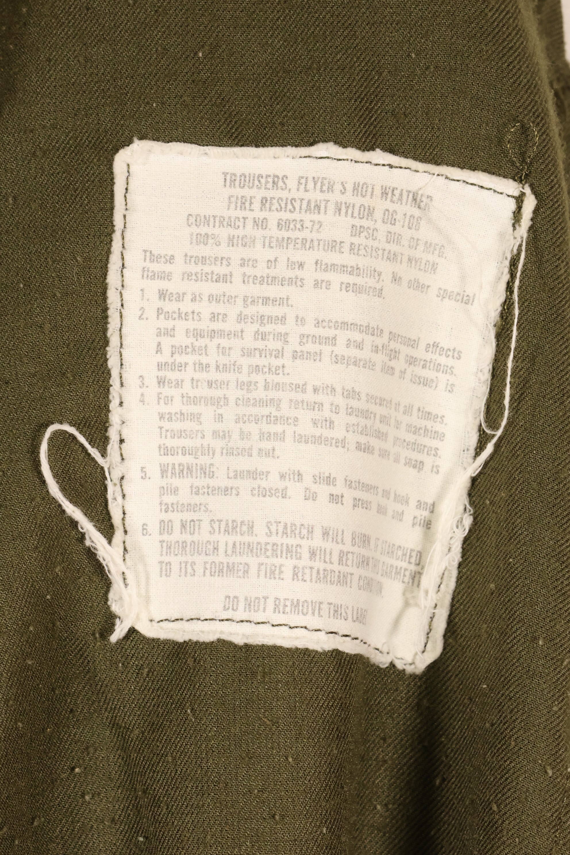 Early 1970s, estimated MEDIUM pilot fireproof pants, size tag missing, used.