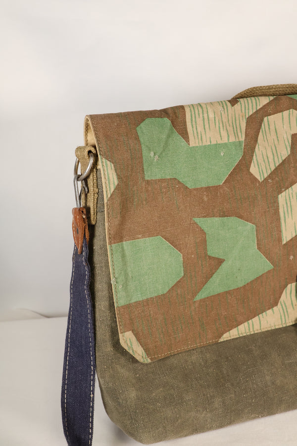 WWII German Luftwaffe splinter camouflage messenger bag made by Signal Depot, USA, using 1940s parts