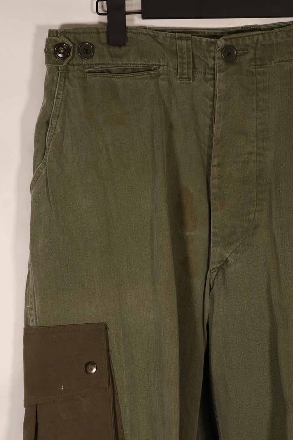 Real 1940s-50s US Army HBT pants, modified pockets, used.