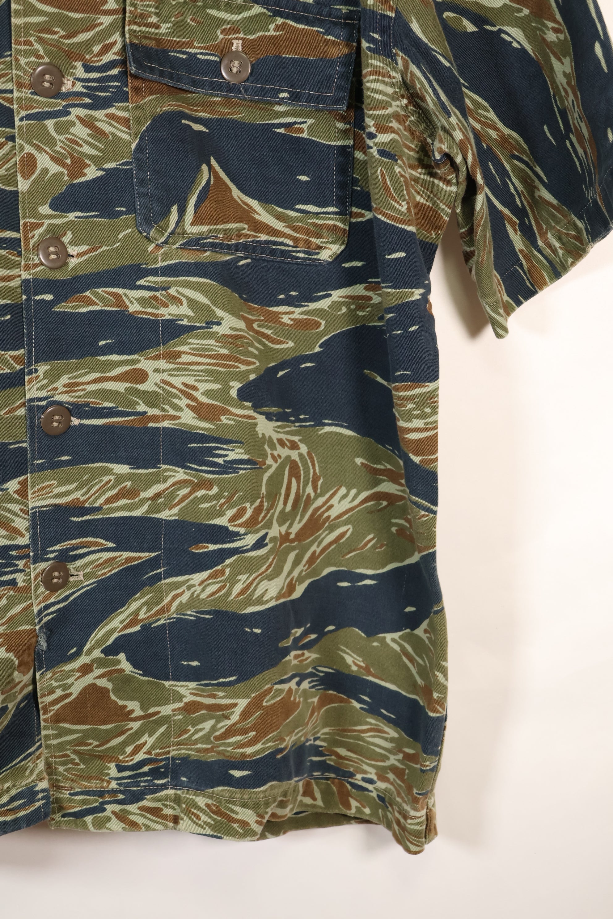 Mid-1970s, Thailand, Silver Tiger half sleeve shirt, tiger stripe, used.