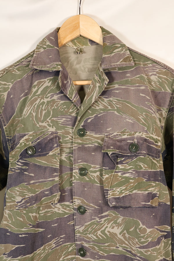 Mid-1960s Japanese Silver Tiger Asian Cut shirt with faded tiger stripes, used.