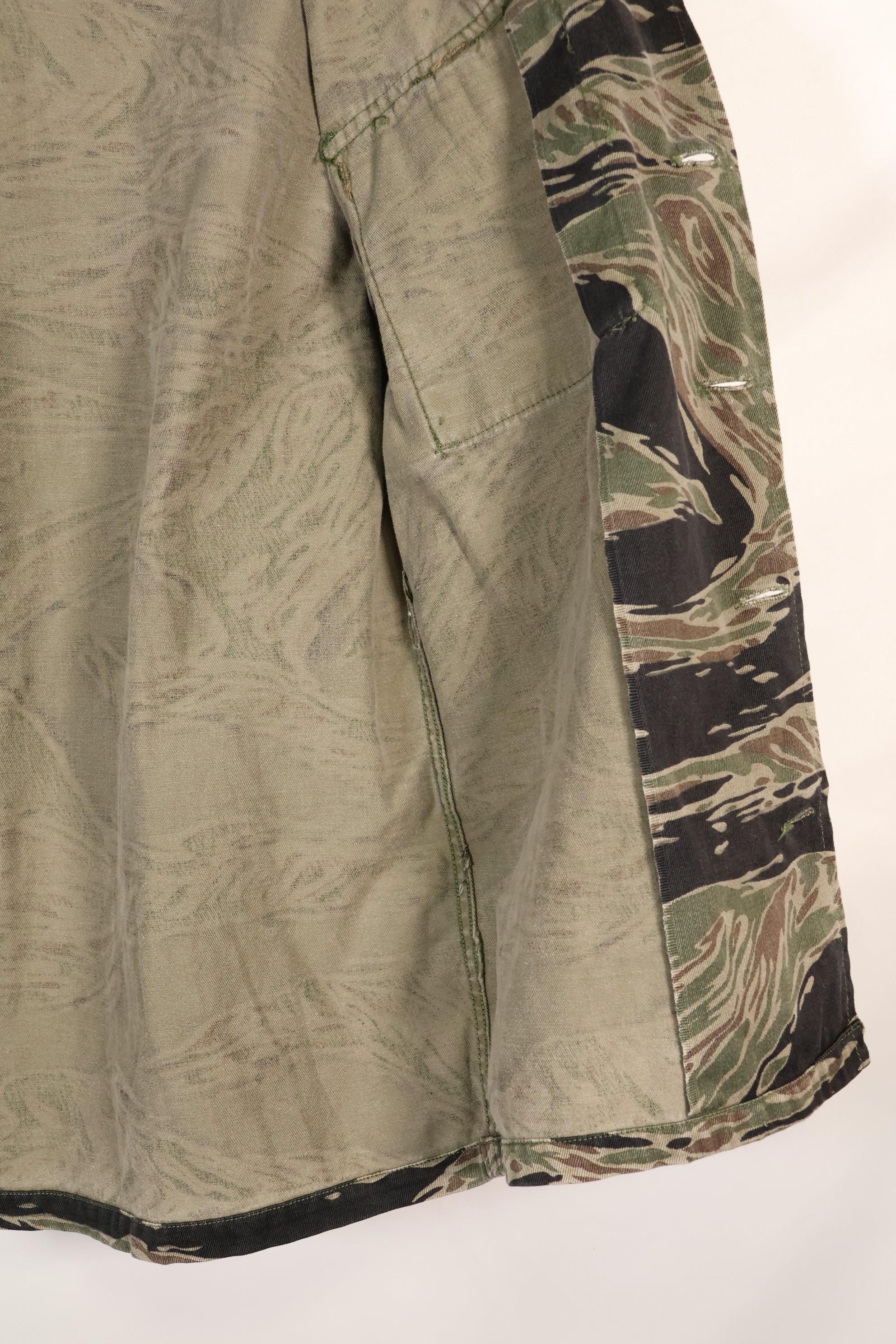 1960s Japanese Silver Tiger Asian Cut shirt, tiger stripe, used, no cuffs.