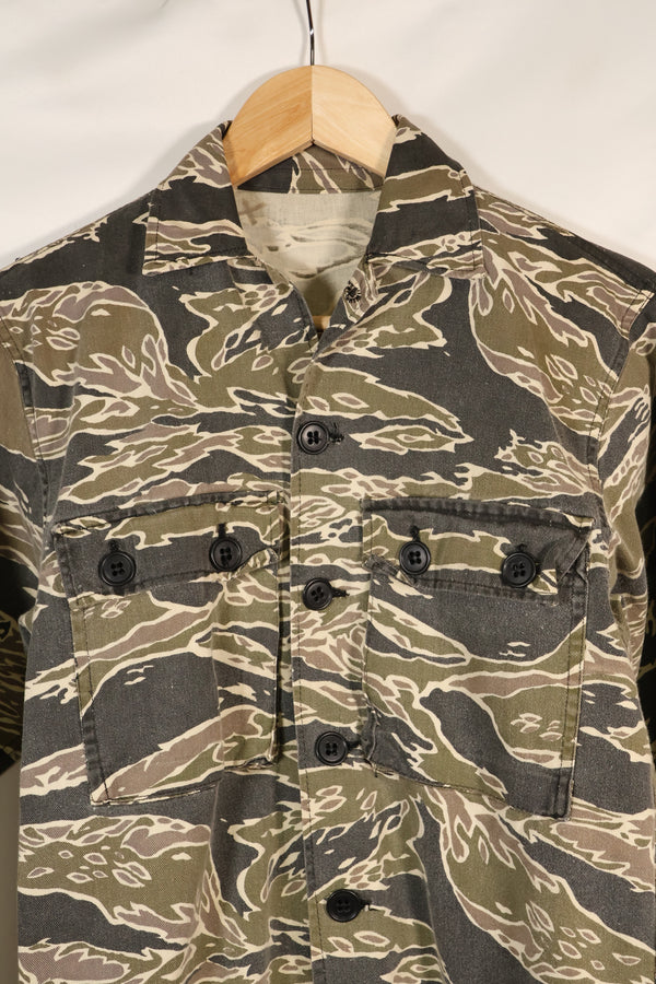 Early 1970s Late War Pattern Tiger Stripe Heavy Cotton Shirt, faded, used.