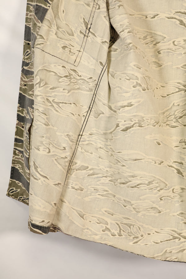 Early 1970s Late War Pattern Tiger Stripe Heavy Cotton Shirt, faded, used.